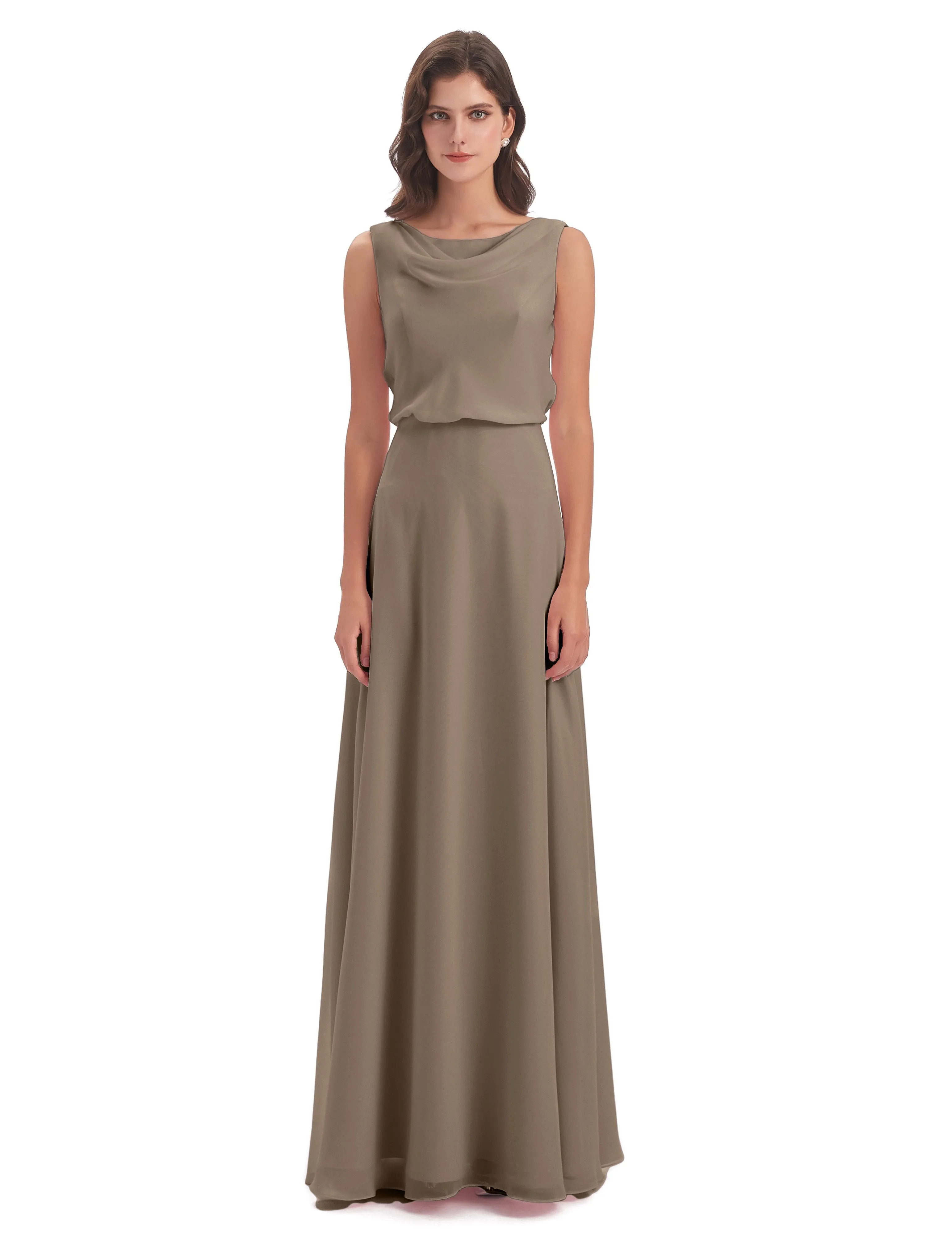 Layla Sheath Scoop V Back Chiffon Long Bridesmaid Dresses