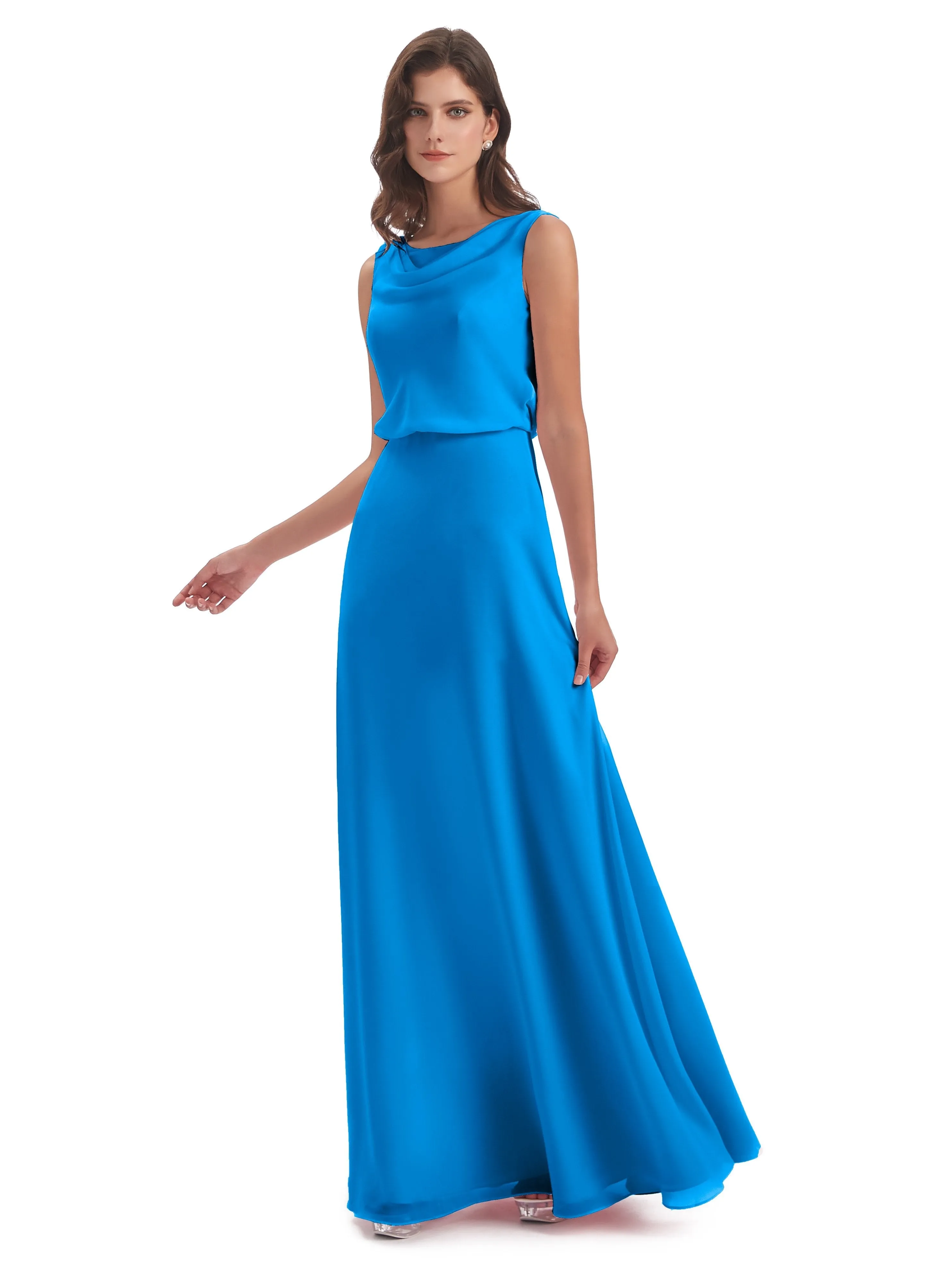 Layla Sheath Scoop V Back Chiffon Long Bridesmaid Dresses