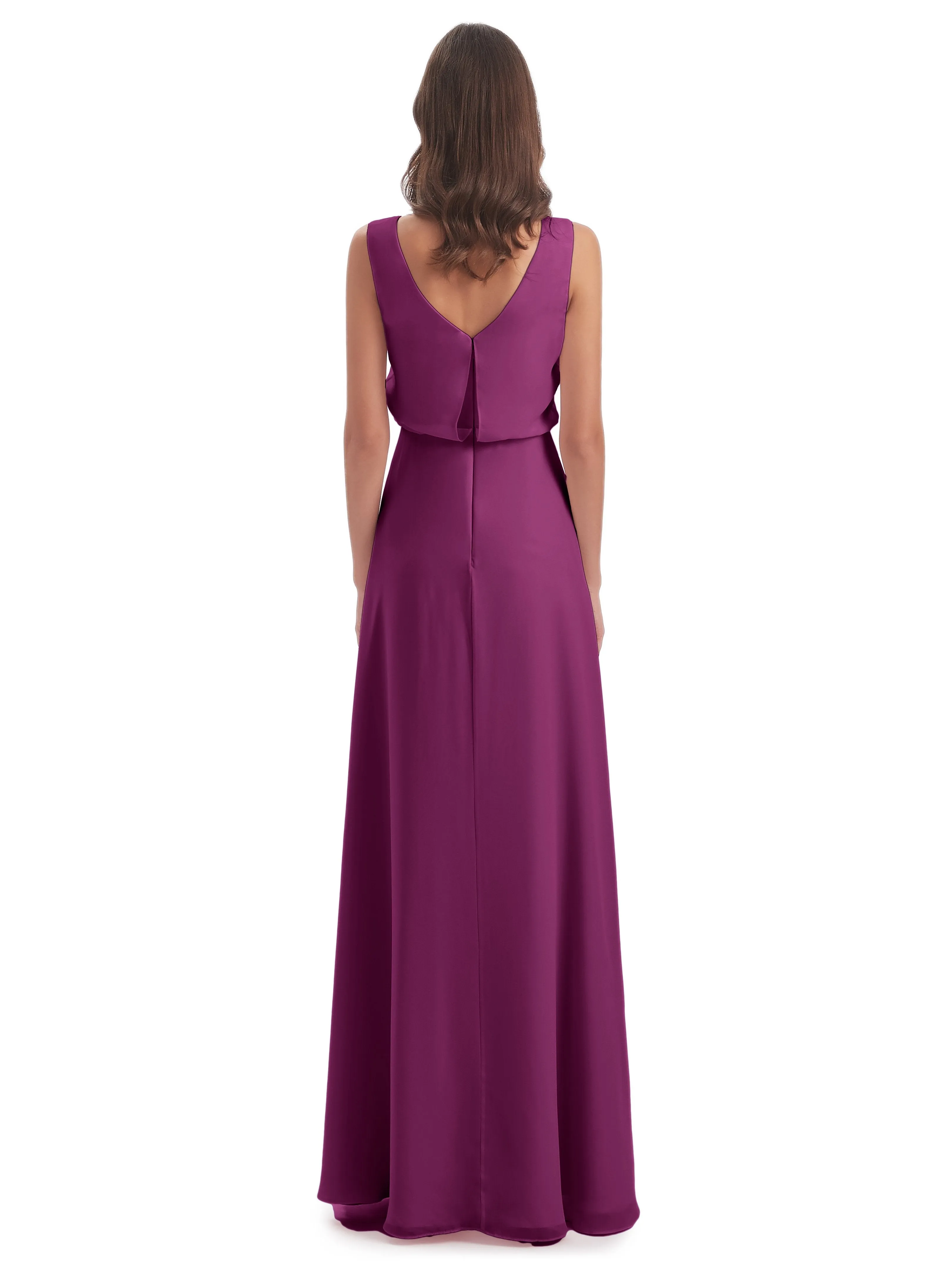 Layla Sheath Scoop V Back Chiffon Long Bridesmaid Dresses