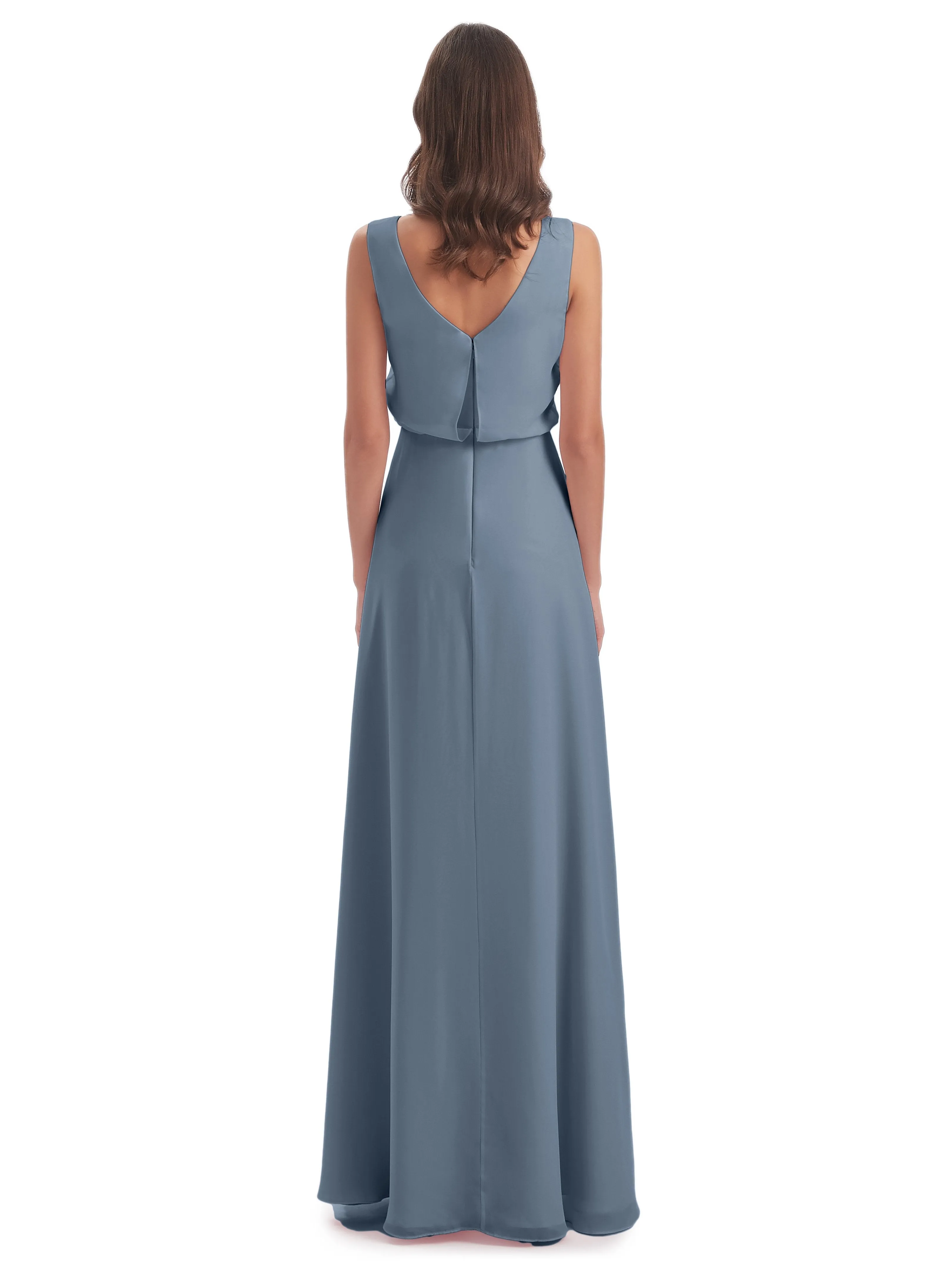 Layla Sheath Scoop V Back Chiffon Long Bridesmaid Dresses