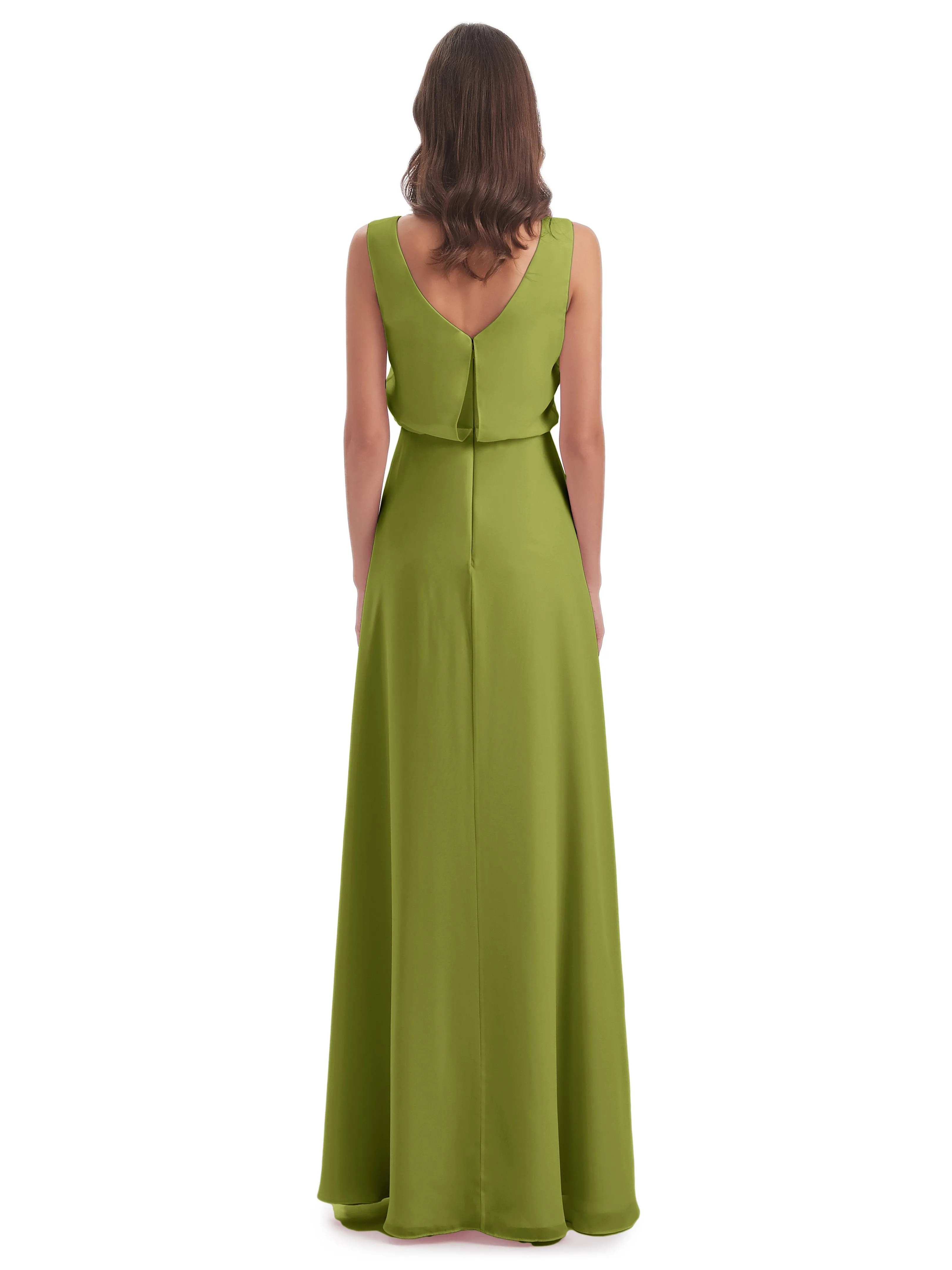 Layla Sheath Scoop V Back Chiffon Long Bridesmaid Dresses
