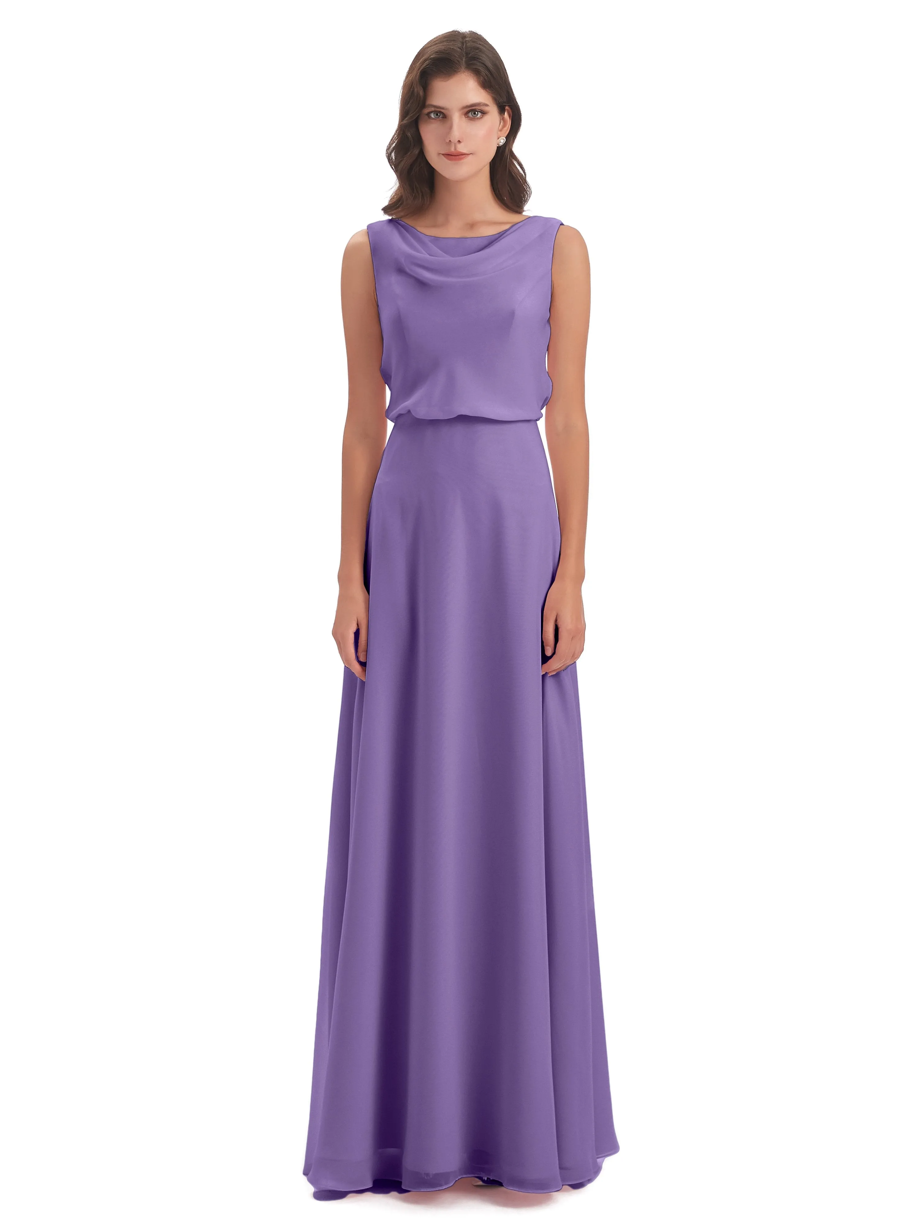 Layla Sheath Scoop V Back Chiffon Long Bridesmaid Dresses