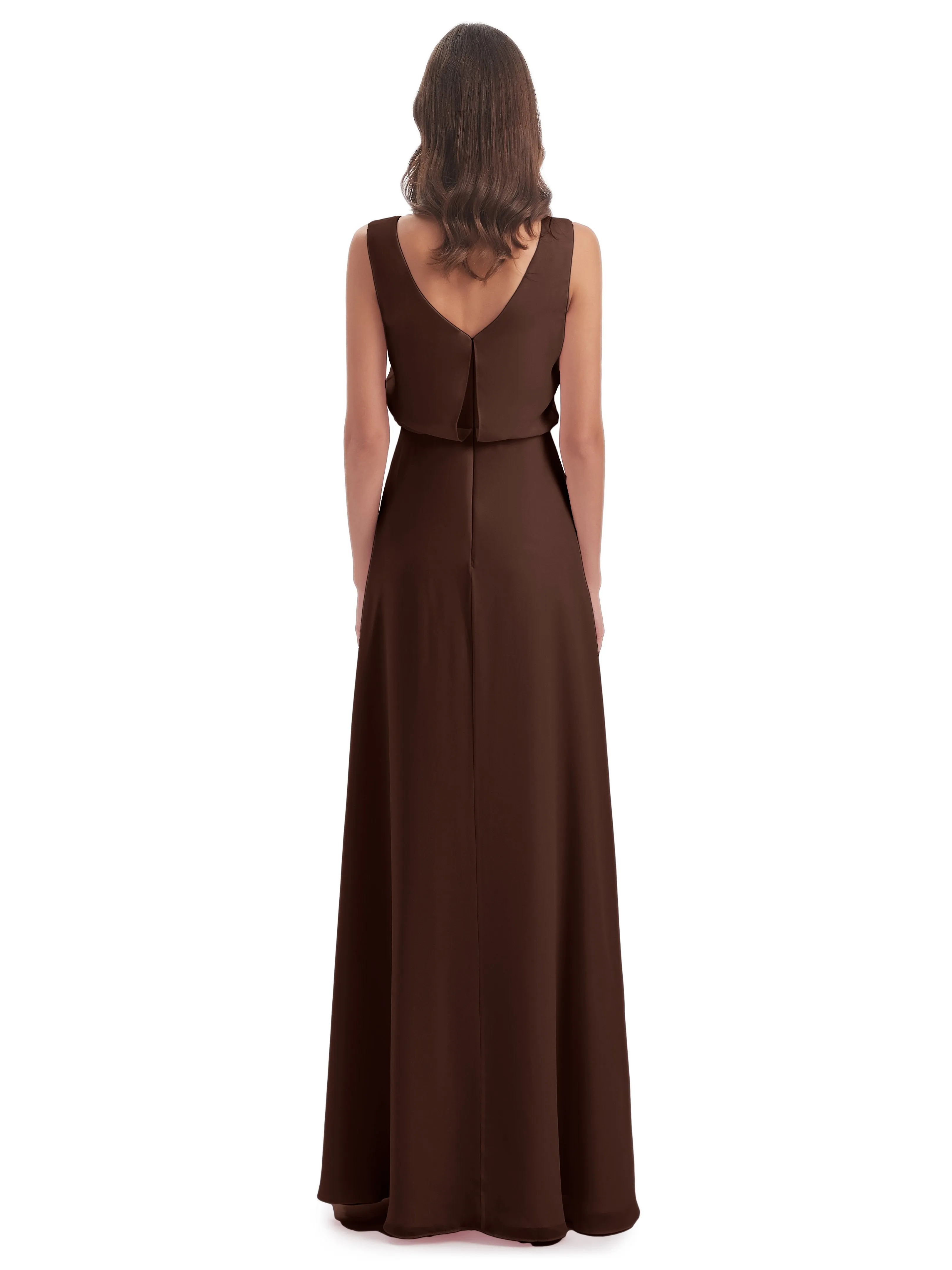 Layla Sheath Scoop V Back Chiffon Long Bridesmaid Dresses