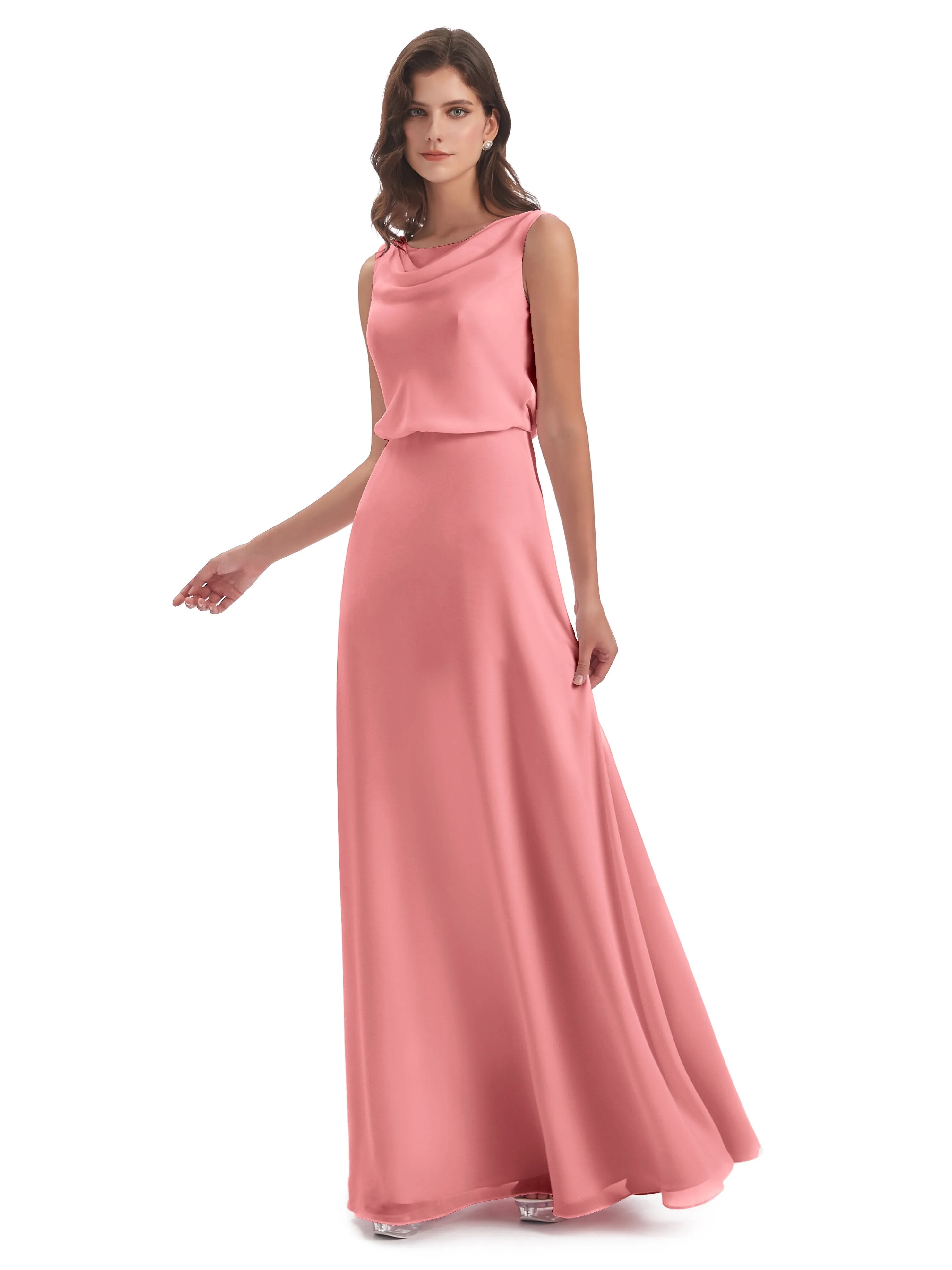 Layla Sheath Scoop V Back Chiffon Long Bridesmaid Dresses