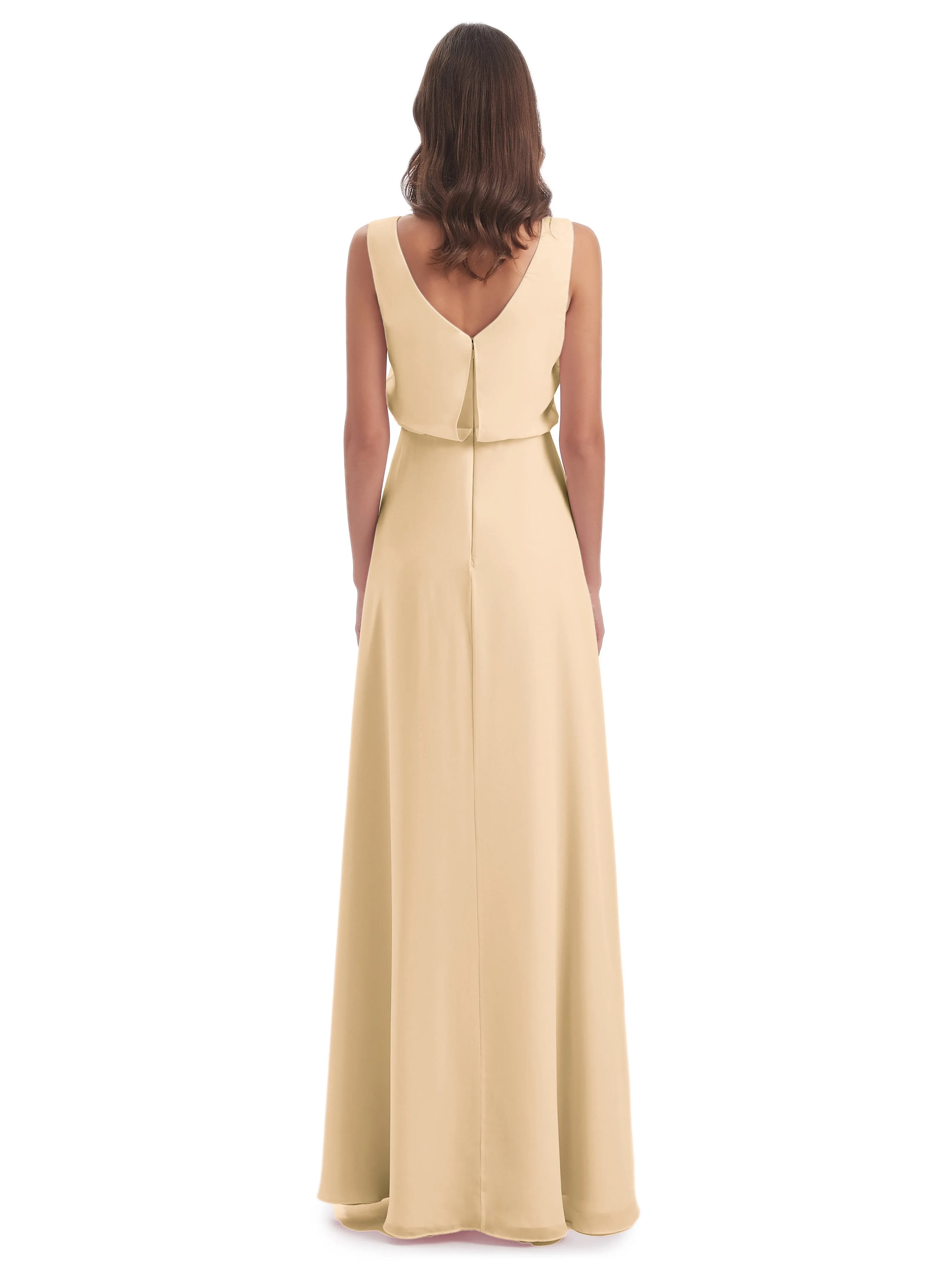 Layla Sheath Scoop V Back Chiffon Long Bridesmaid Dresses