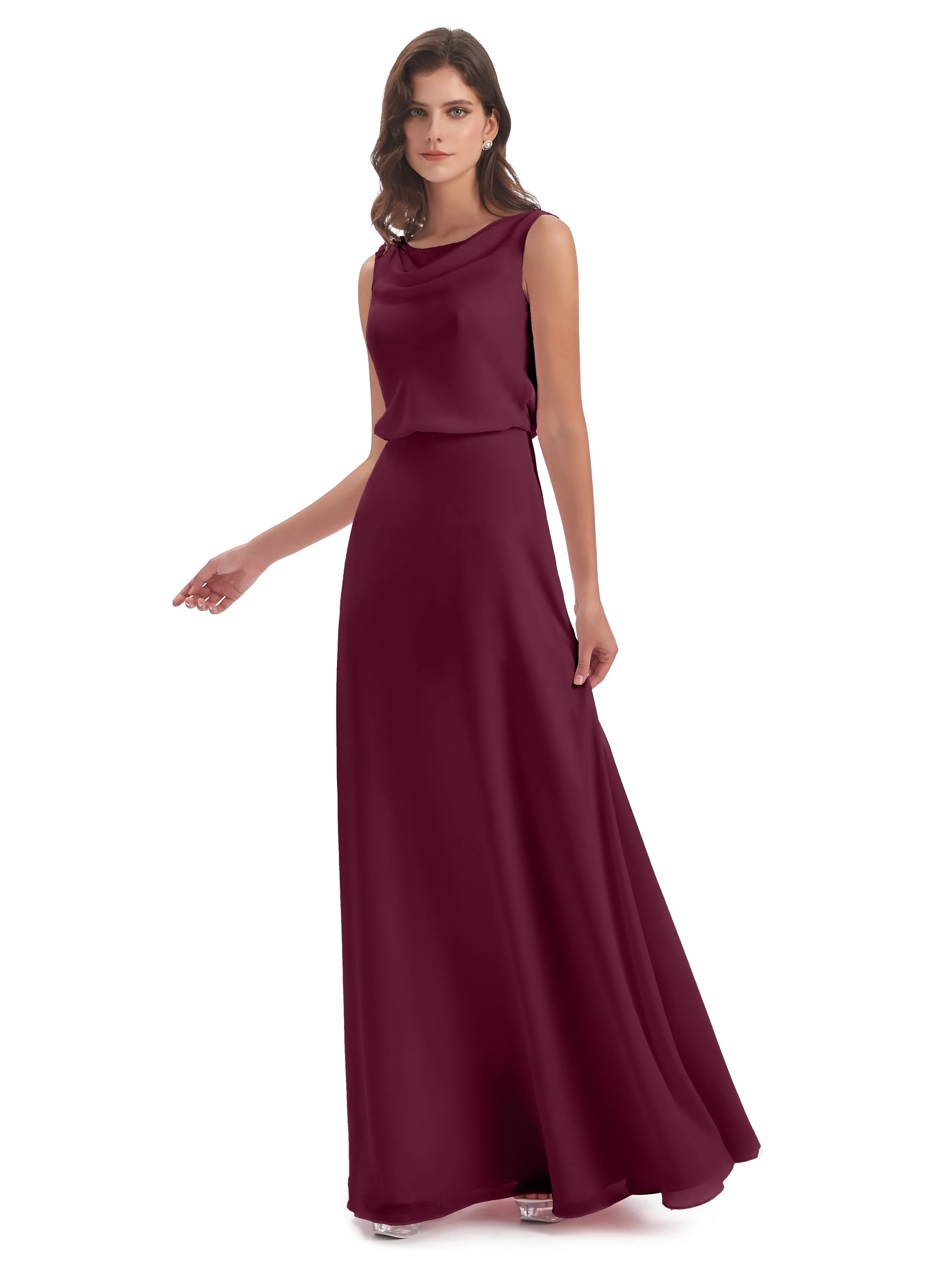 Layla Sheath Scoop V Back Chiffon Long Bridesmaid Dresses