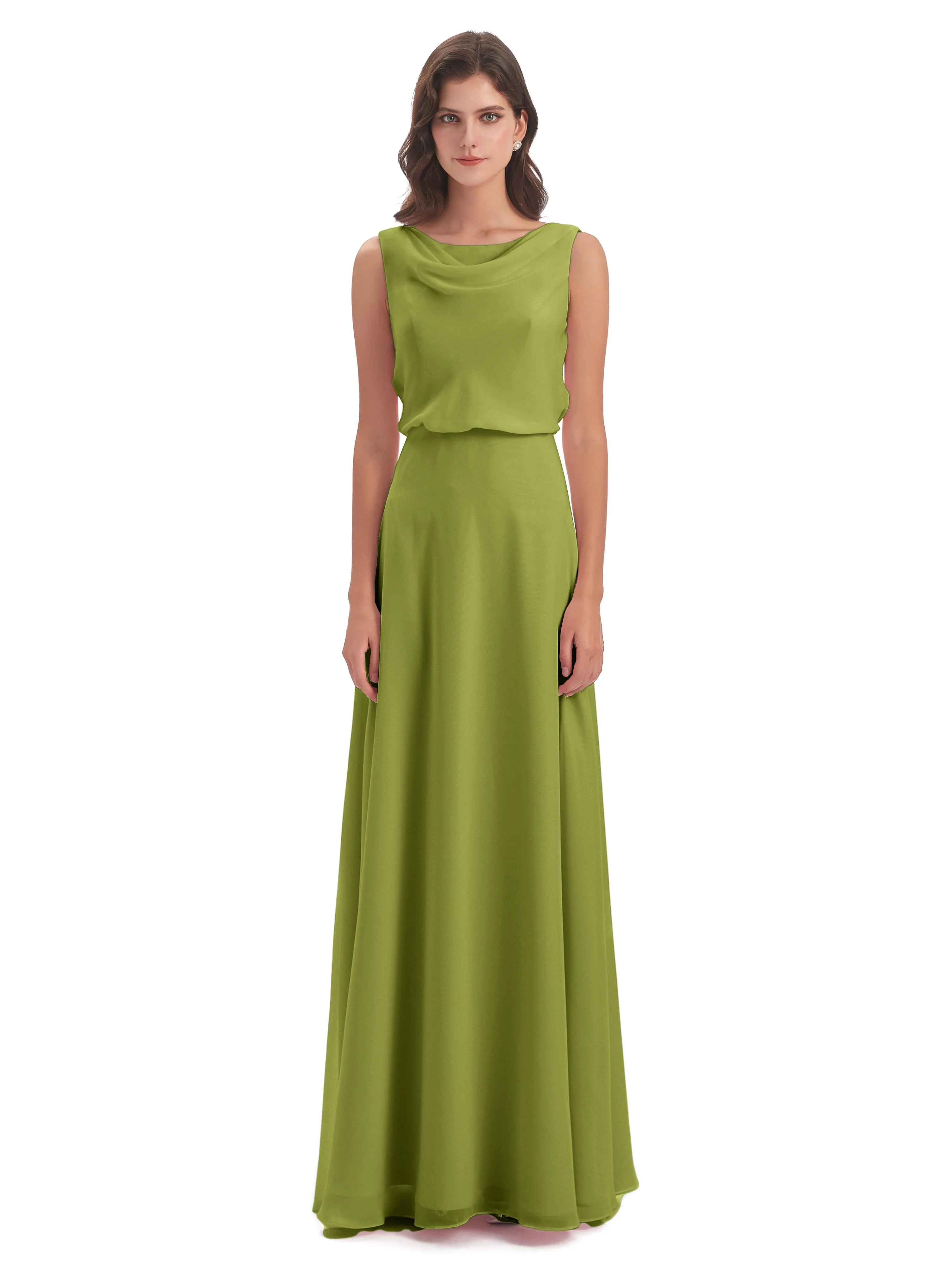 Layla Sheath Scoop V Back Chiffon Long Bridesmaid Dresses