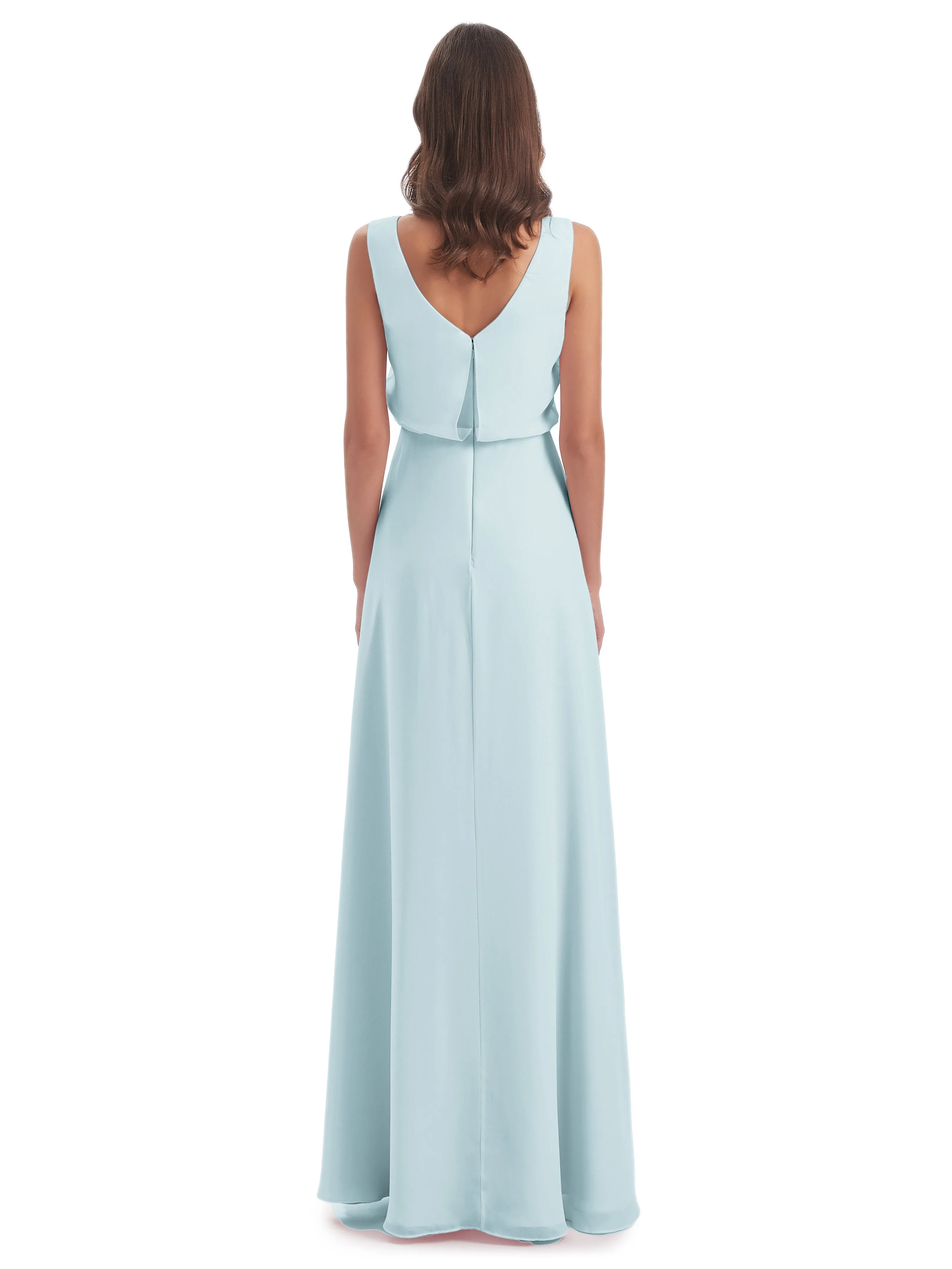 Layla Sheath Scoop V Back Chiffon Long Bridesmaid Dresses