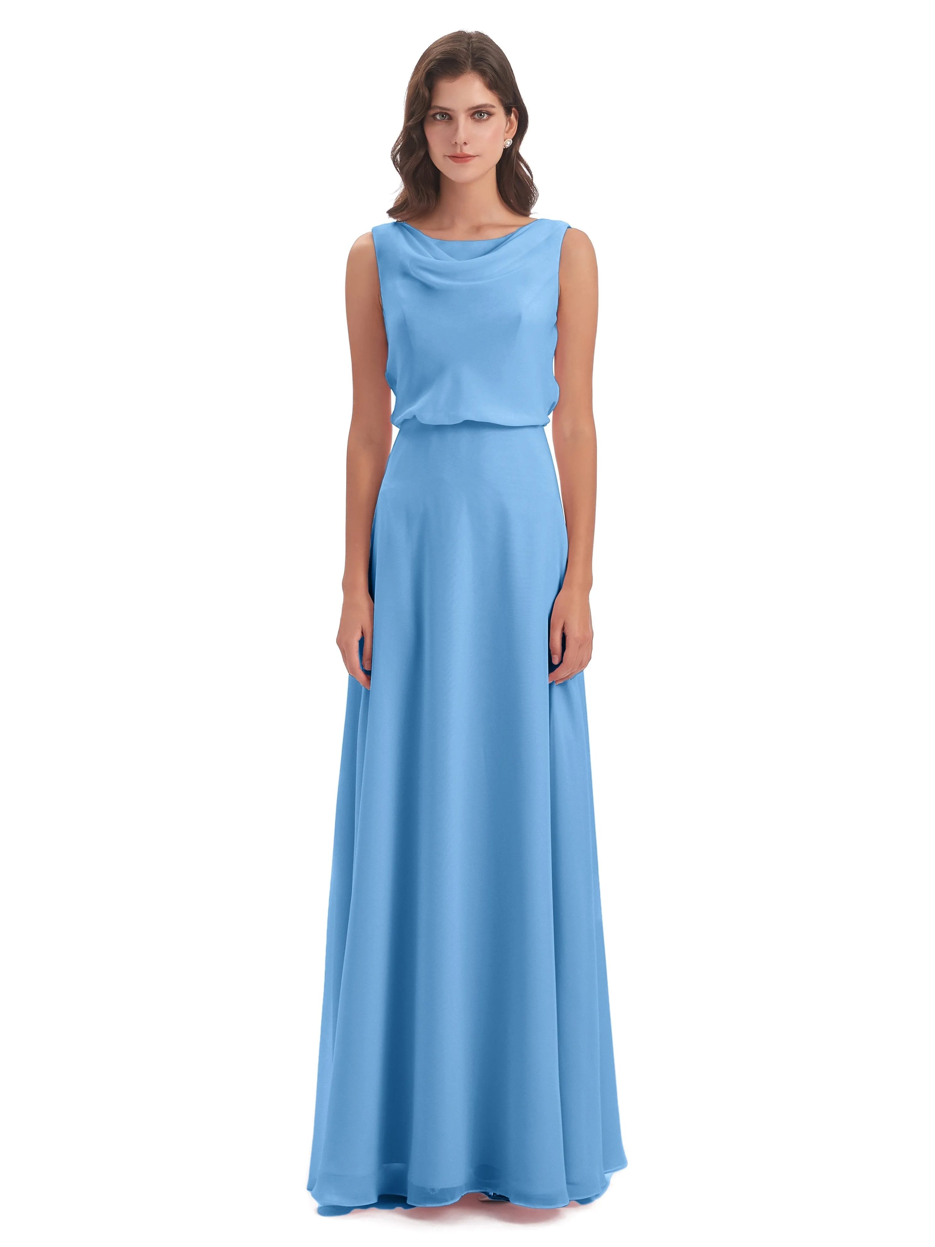 Layla Sheath Scoop V Back Chiffon Long Bridesmaid Dresses