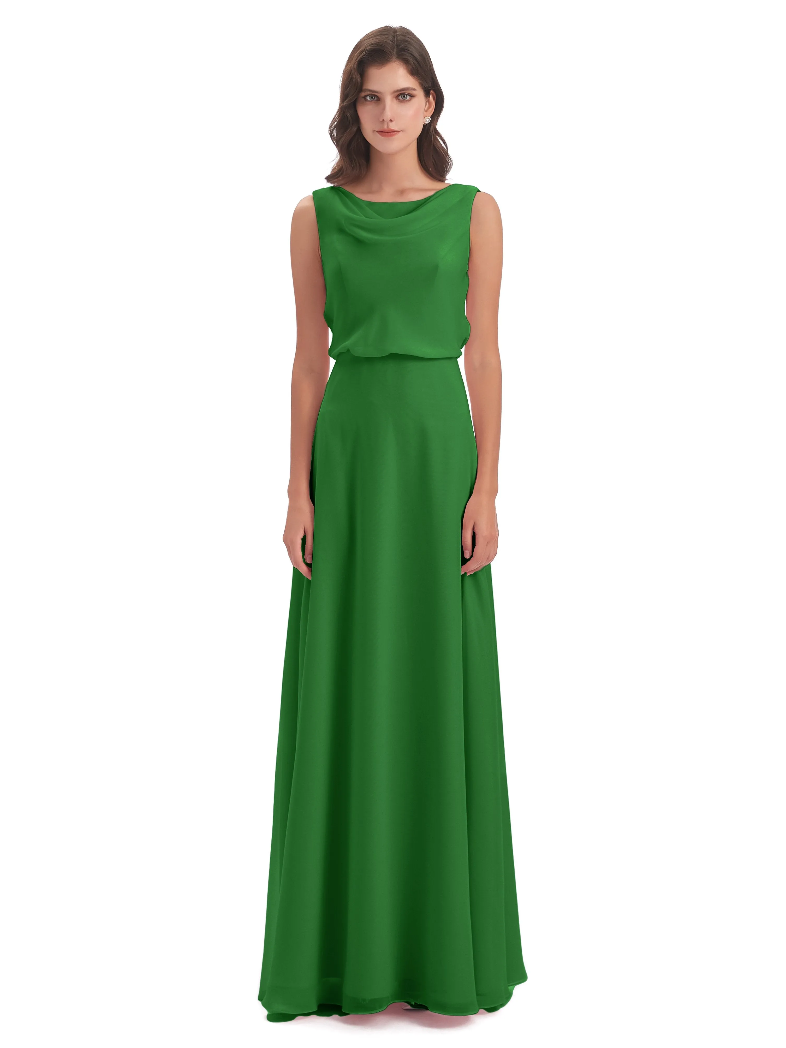 Layla Sheath Scoop V Back Chiffon Long Bridesmaid Dresses