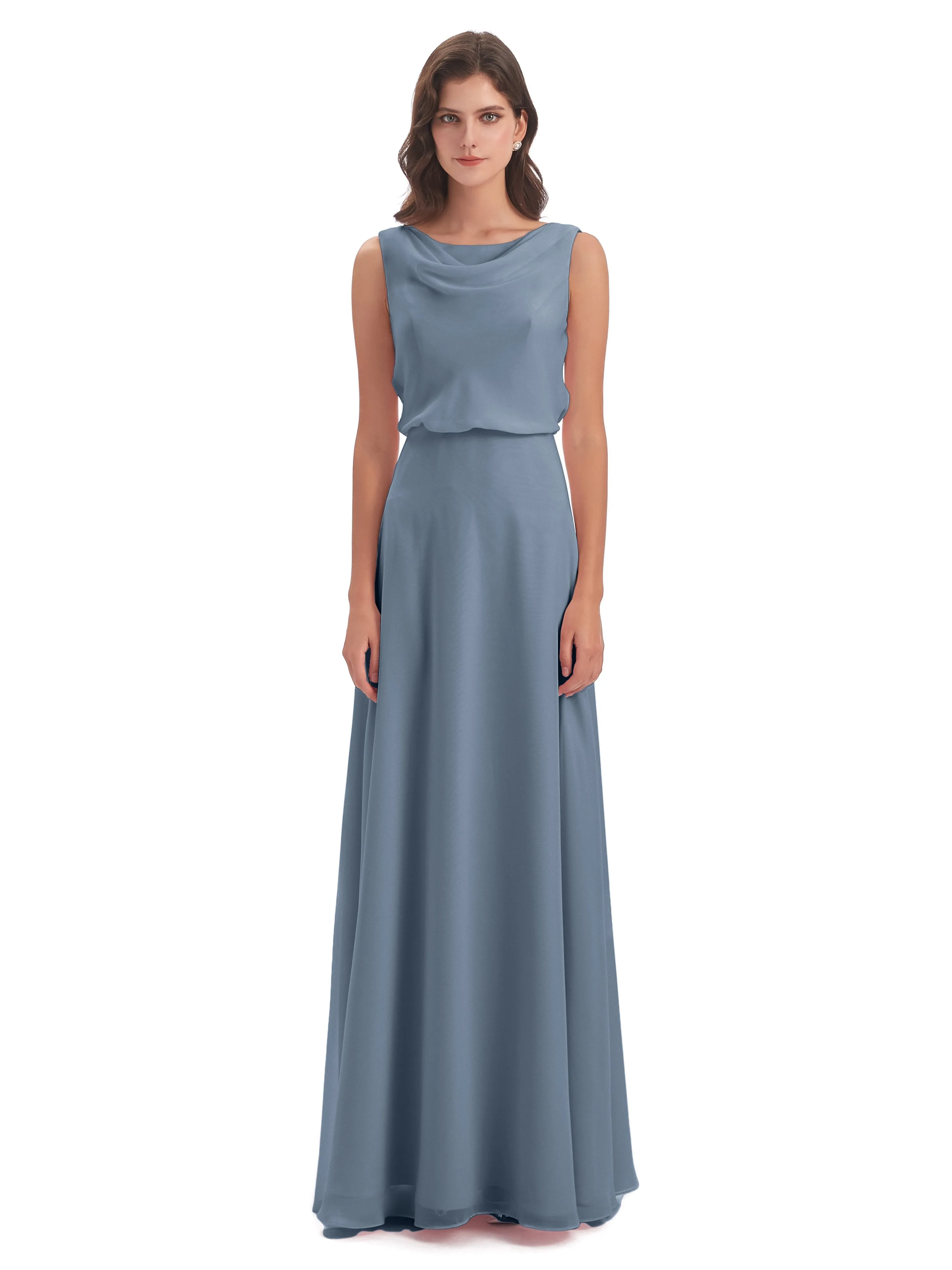 Layla Sheath Scoop V Back Chiffon Long Bridesmaid Dresses