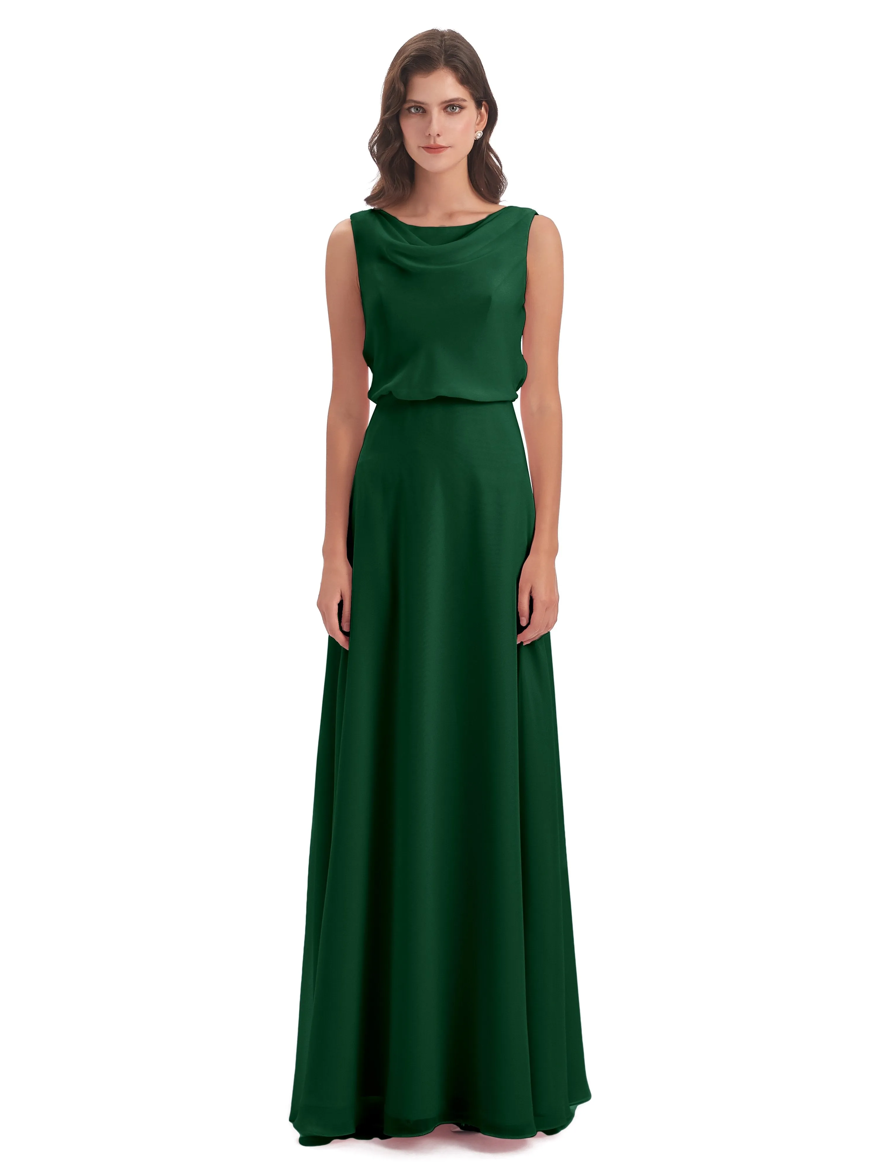 Layla Sheath Scoop V Back Chiffon Long Bridesmaid Dresses