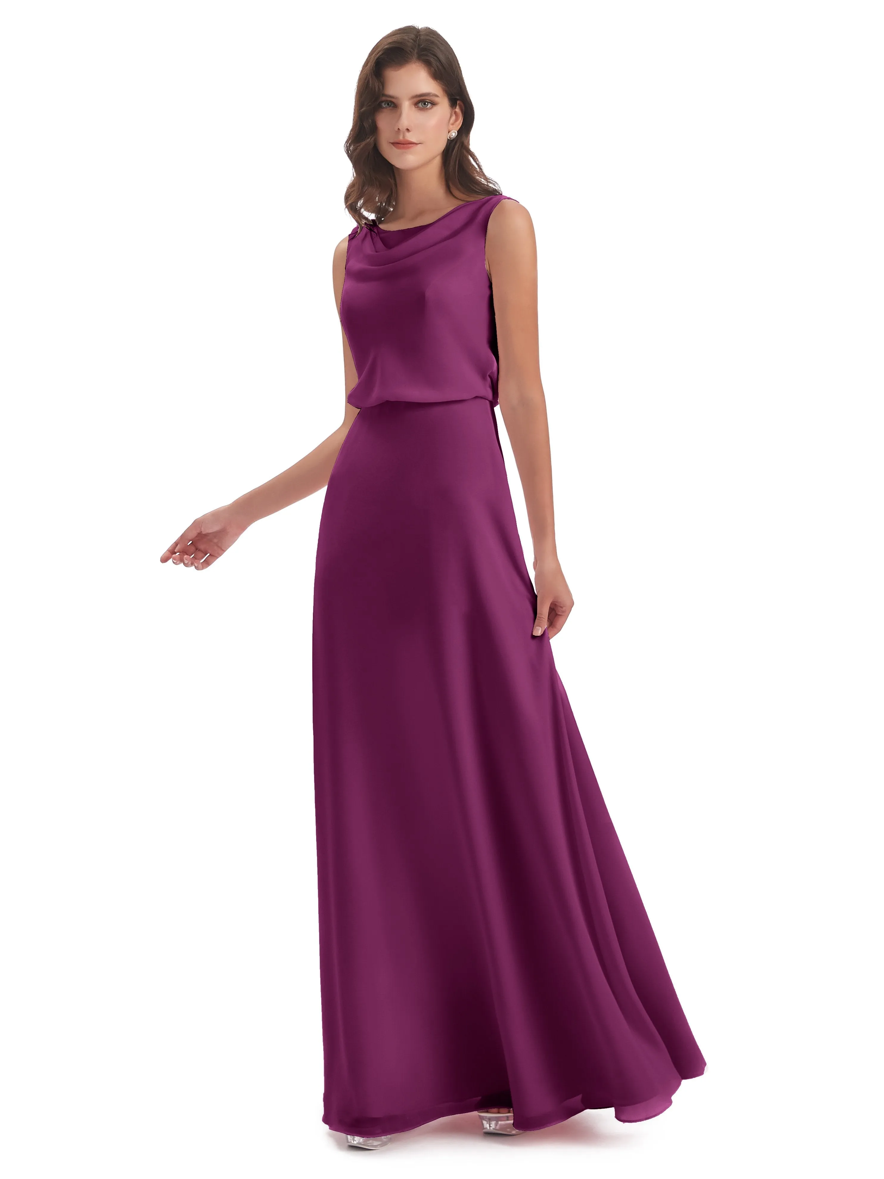 Layla Sheath Scoop V Back Chiffon Long Bridesmaid Dresses