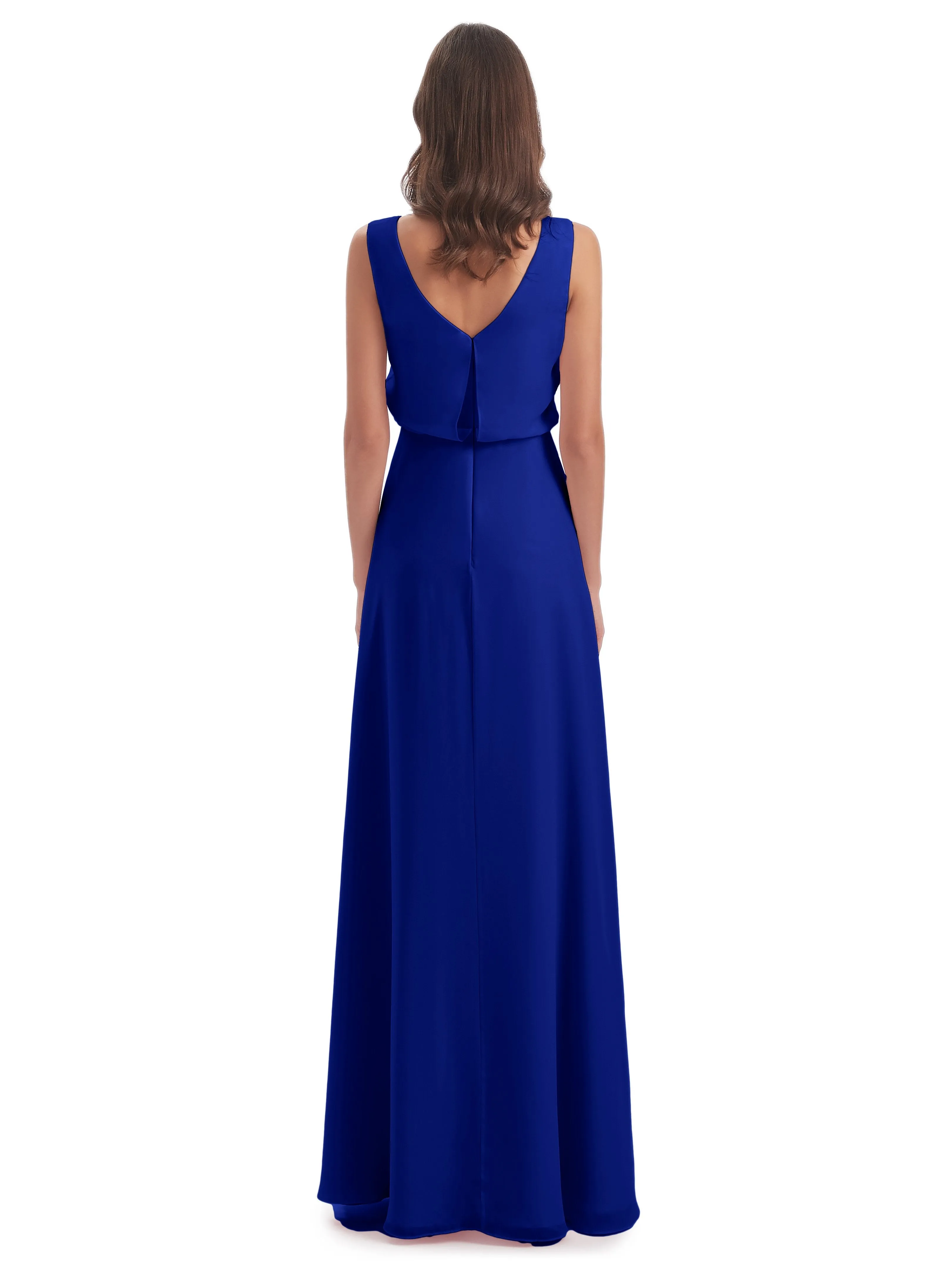 Layla Sheath Scoop V Back Chiffon Long Bridesmaid Dresses