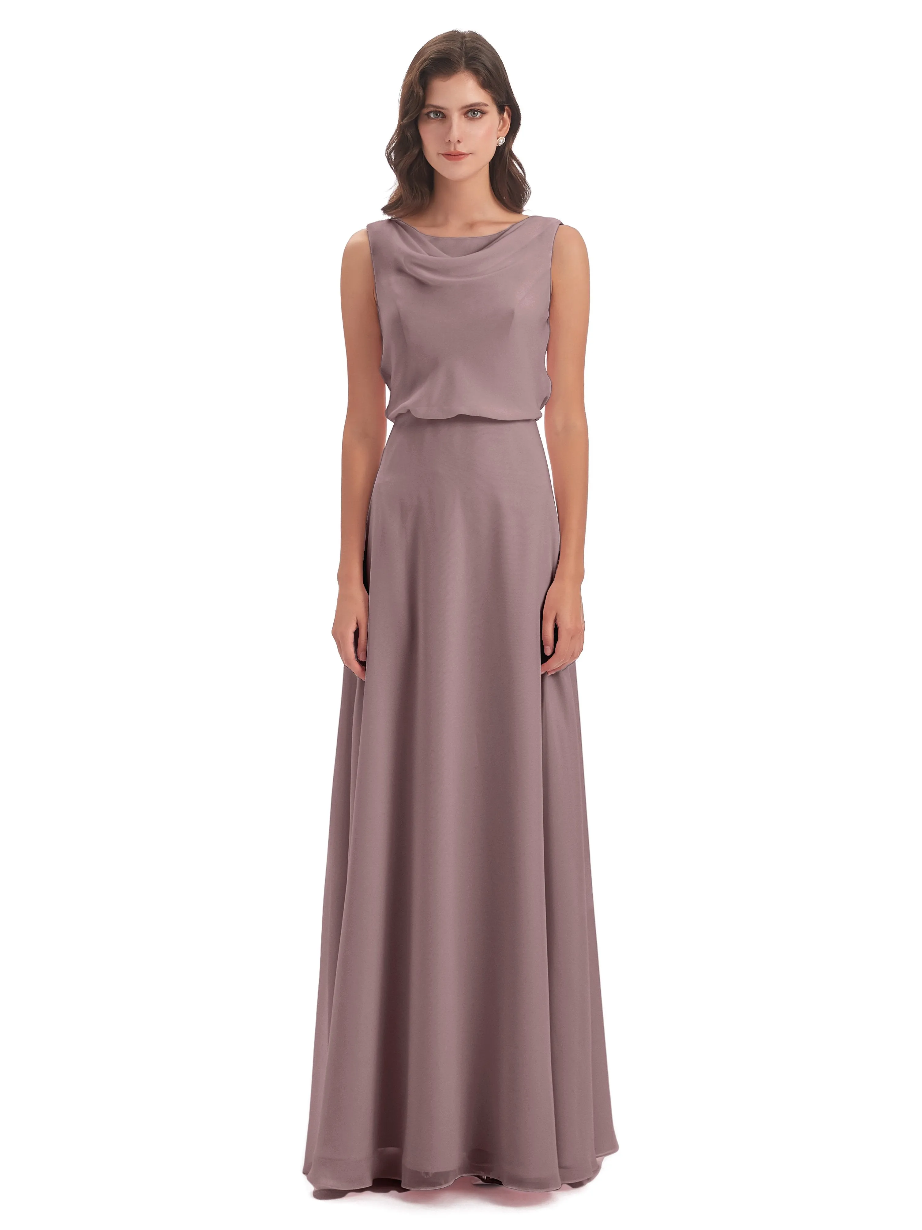 Layla Sheath Scoop V Back Chiffon Long Bridesmaid Dresses
