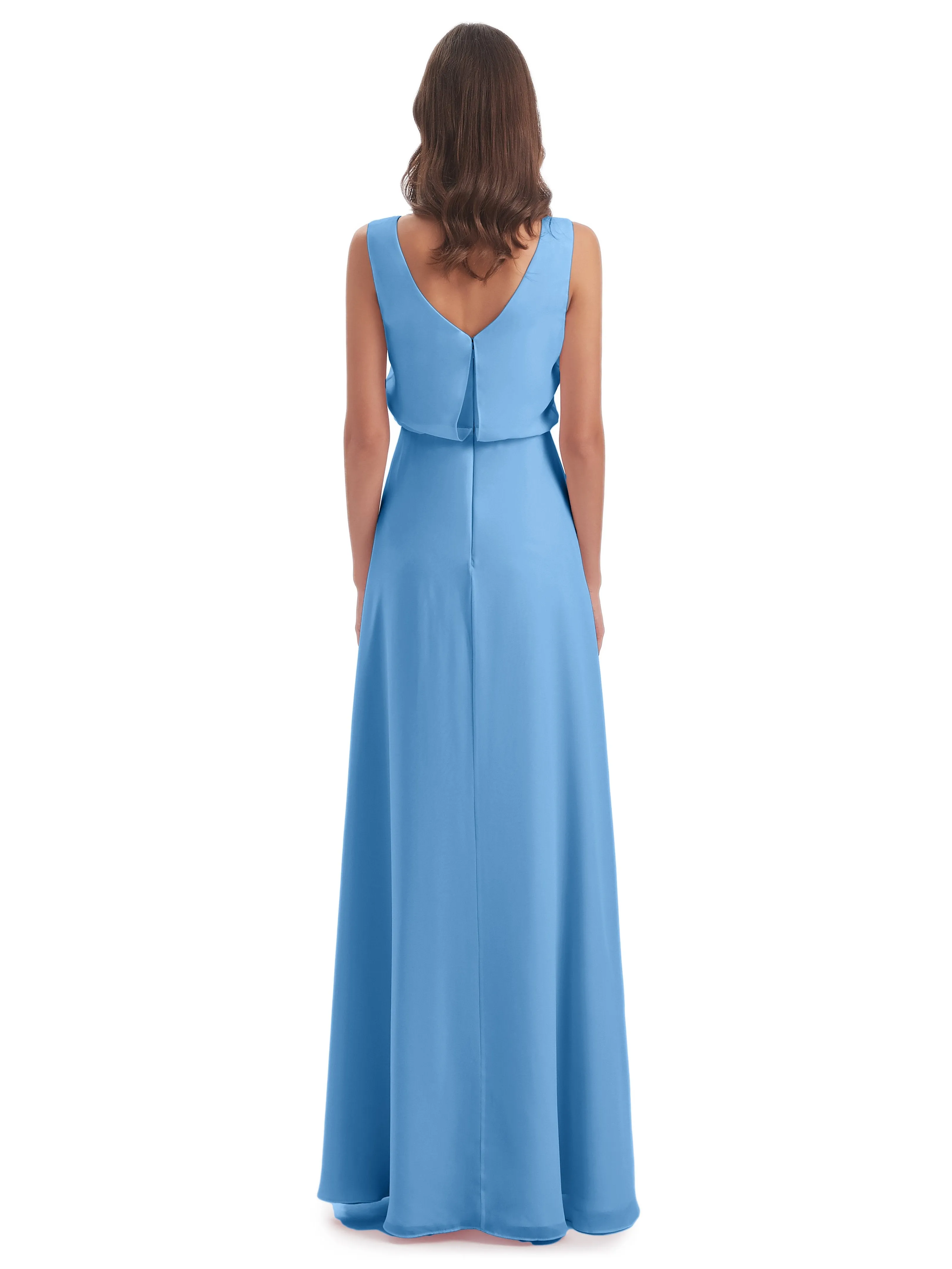 Layla Sheath Scoop V Back Chiffon Long Bridesmaid Dresses