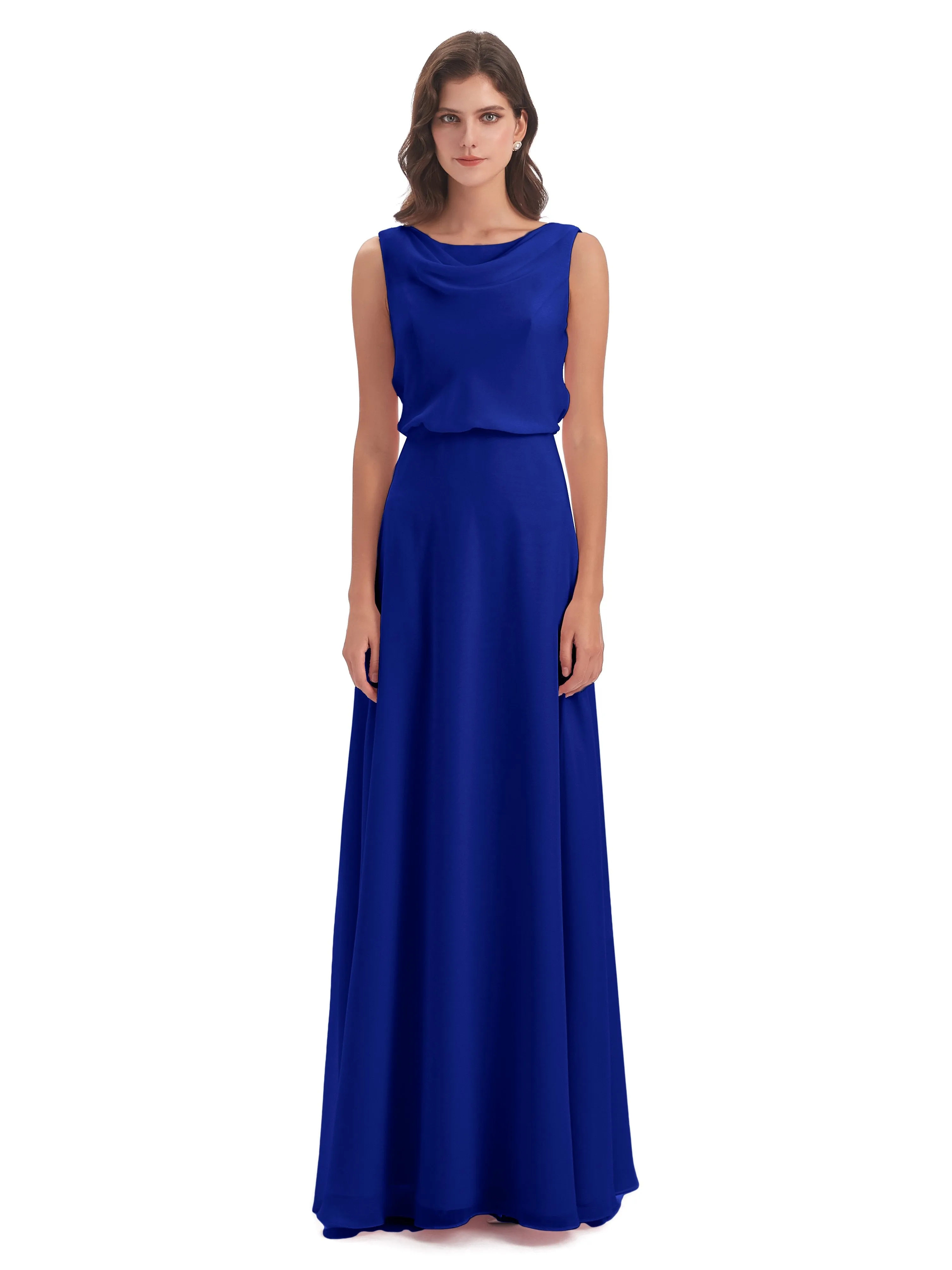 Layla Sheath Scoop V Back Chiffon Long Bridesmaid Dresses