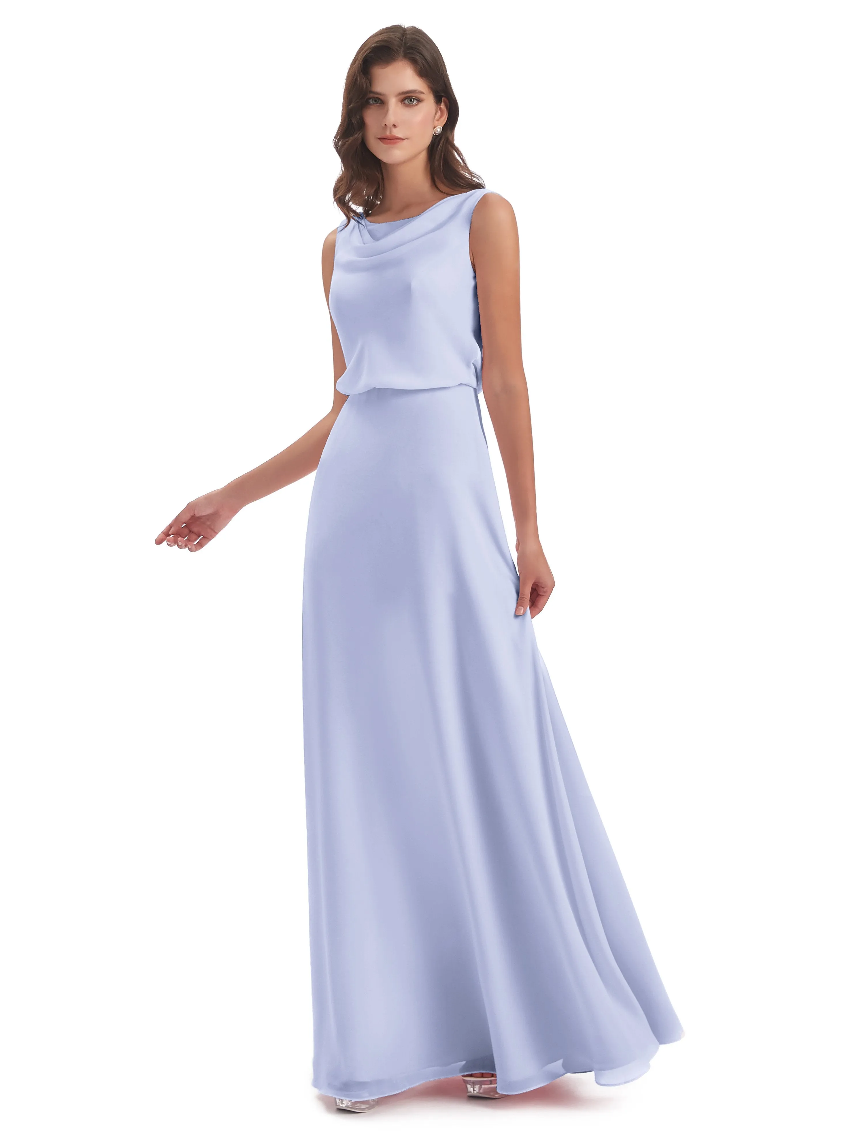Layla Sheath Scoop V Back Chiffon Long Bridesmaid Dresses