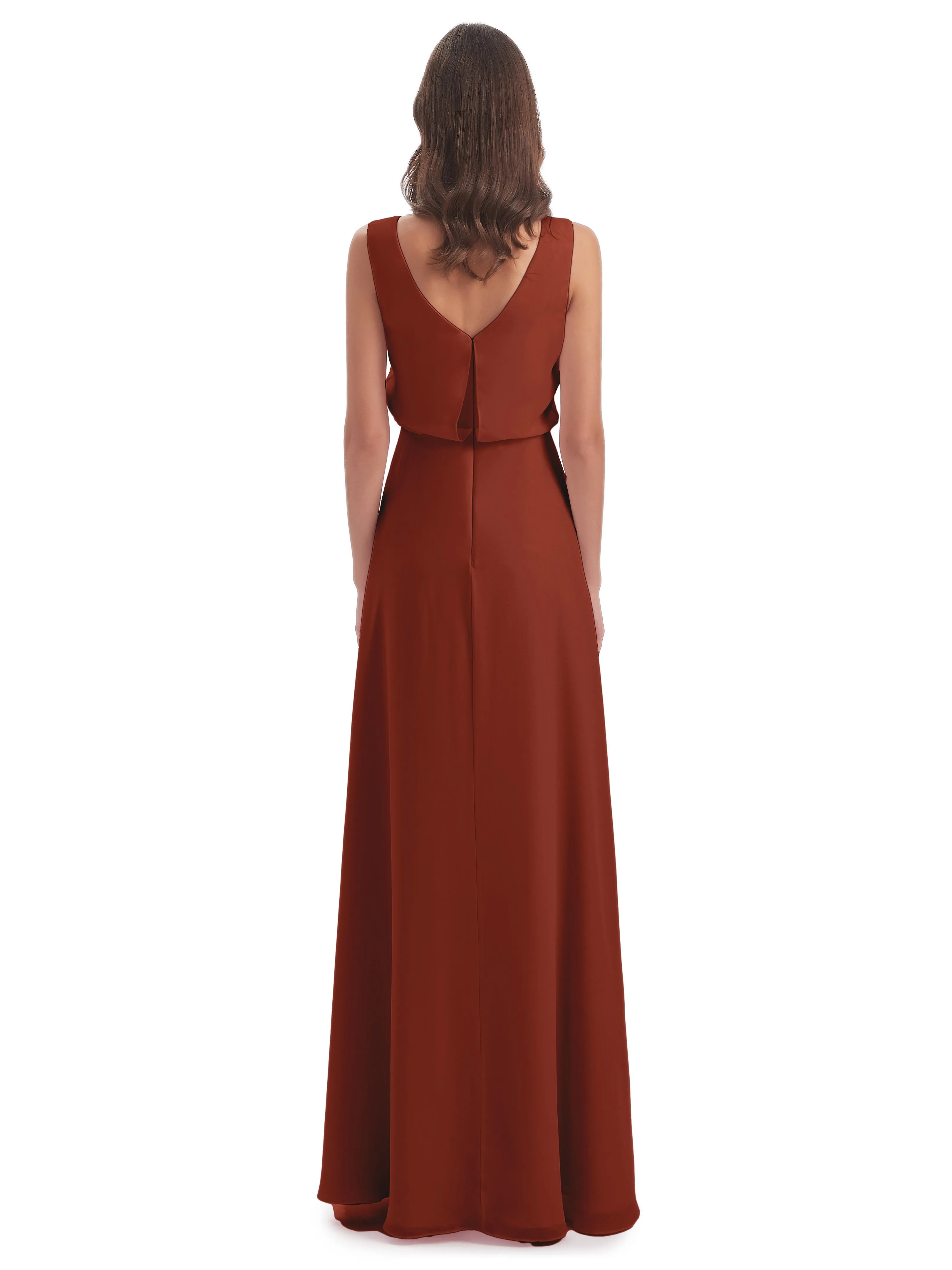 Layla Sheath Scoop V Back Chiffon Long Bridesmaid Dresses