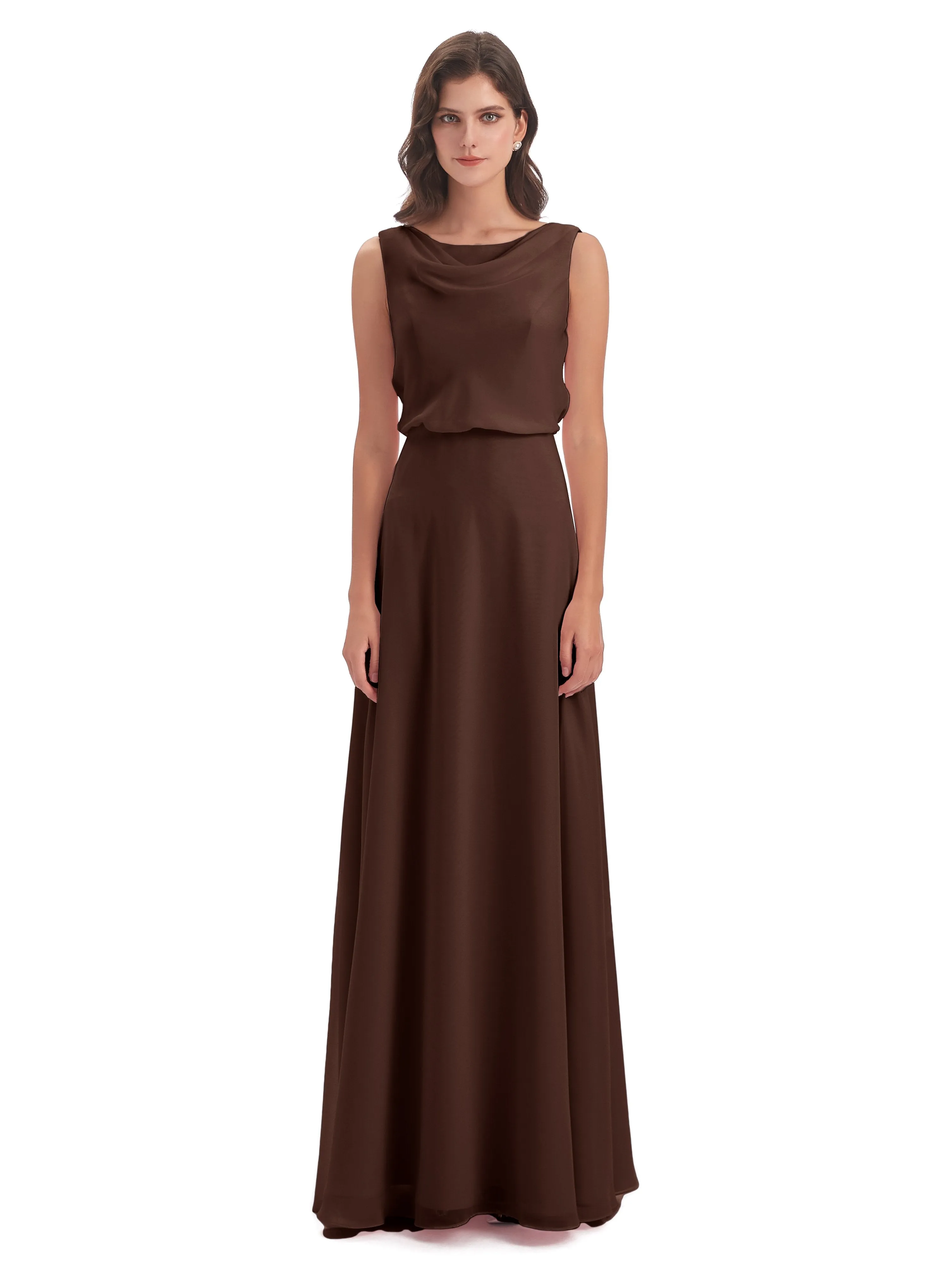 Layla Sheath Scoop V Back Chiffon Long Bridesmaid Dresses