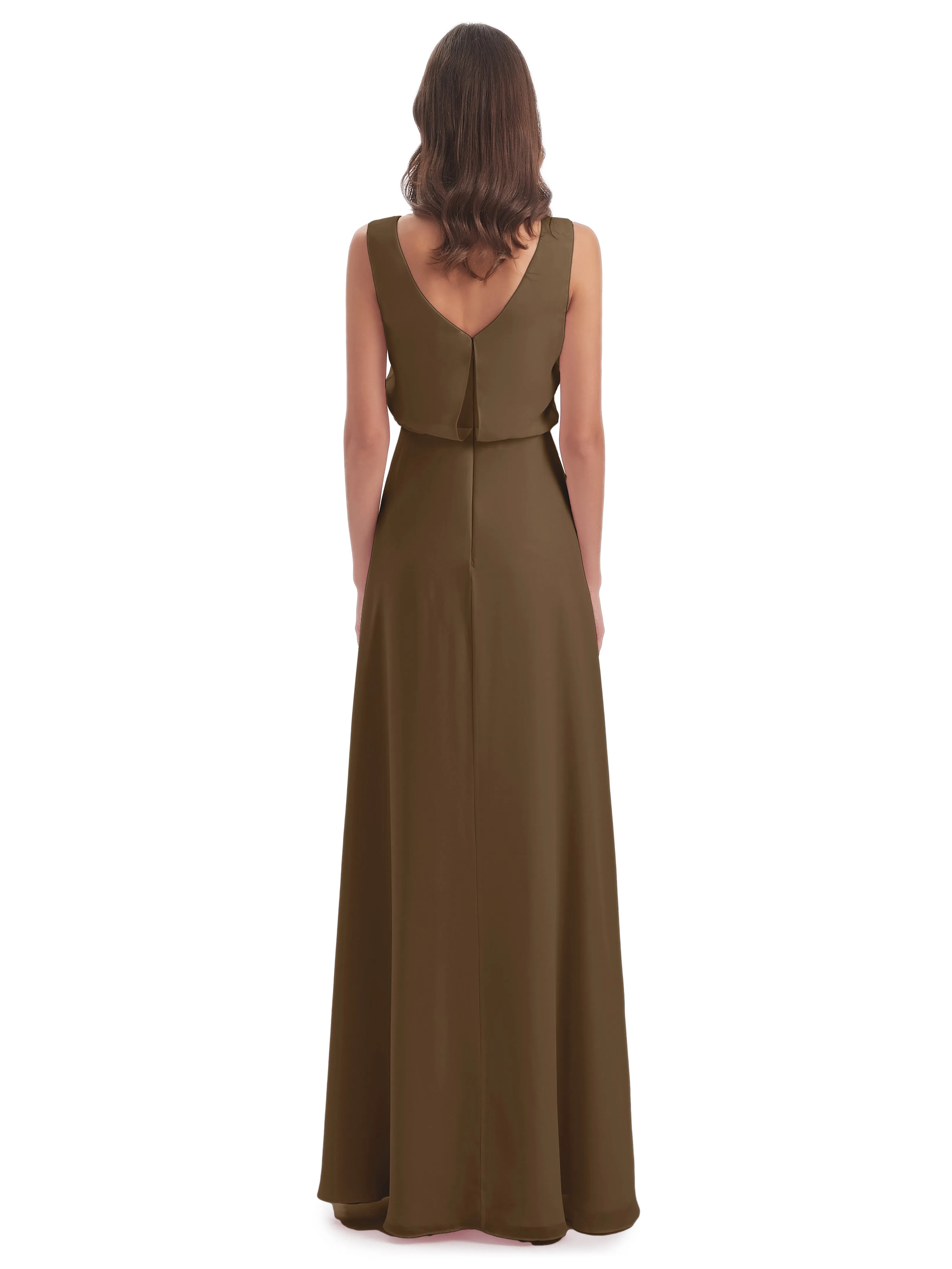 Layla Sheath Scoop V Back Chiffon Long Bridesmaid Dresses