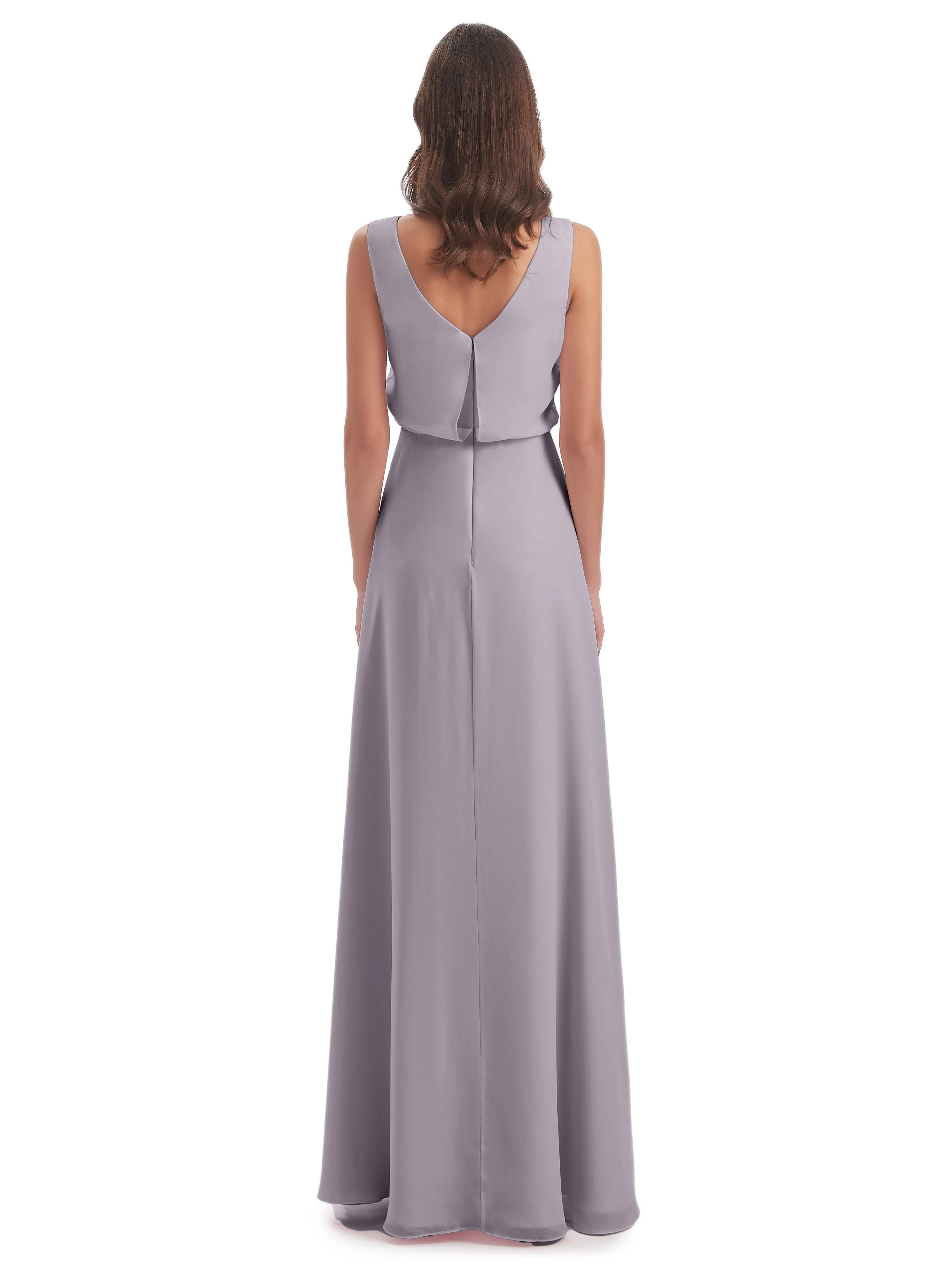 Layla Sheath Scoop V Back Chiffon Long Bridesmaid Dresses