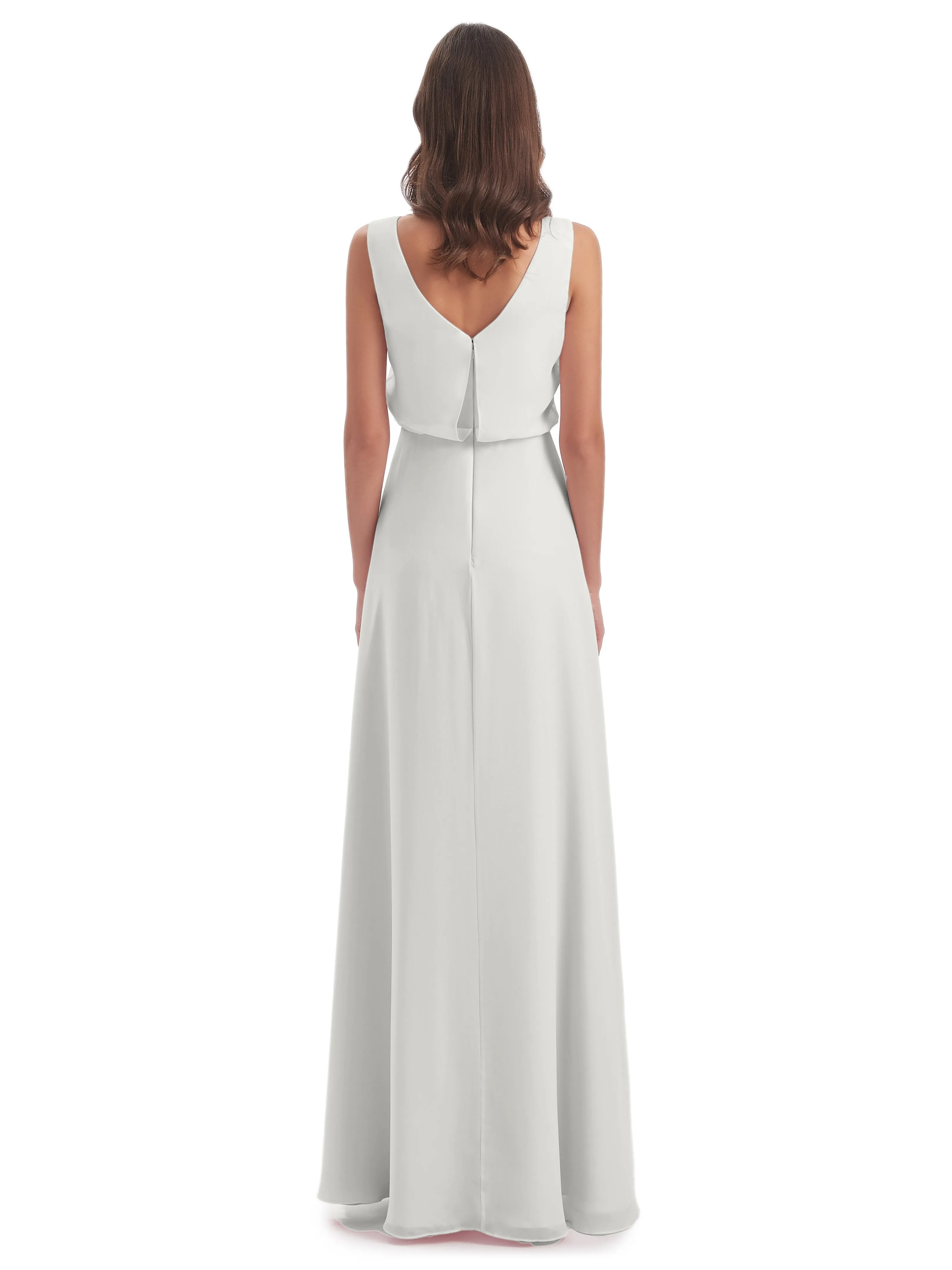 Layla Sheath Scoop V Back Chiffon Long Bridesmaid Dresses