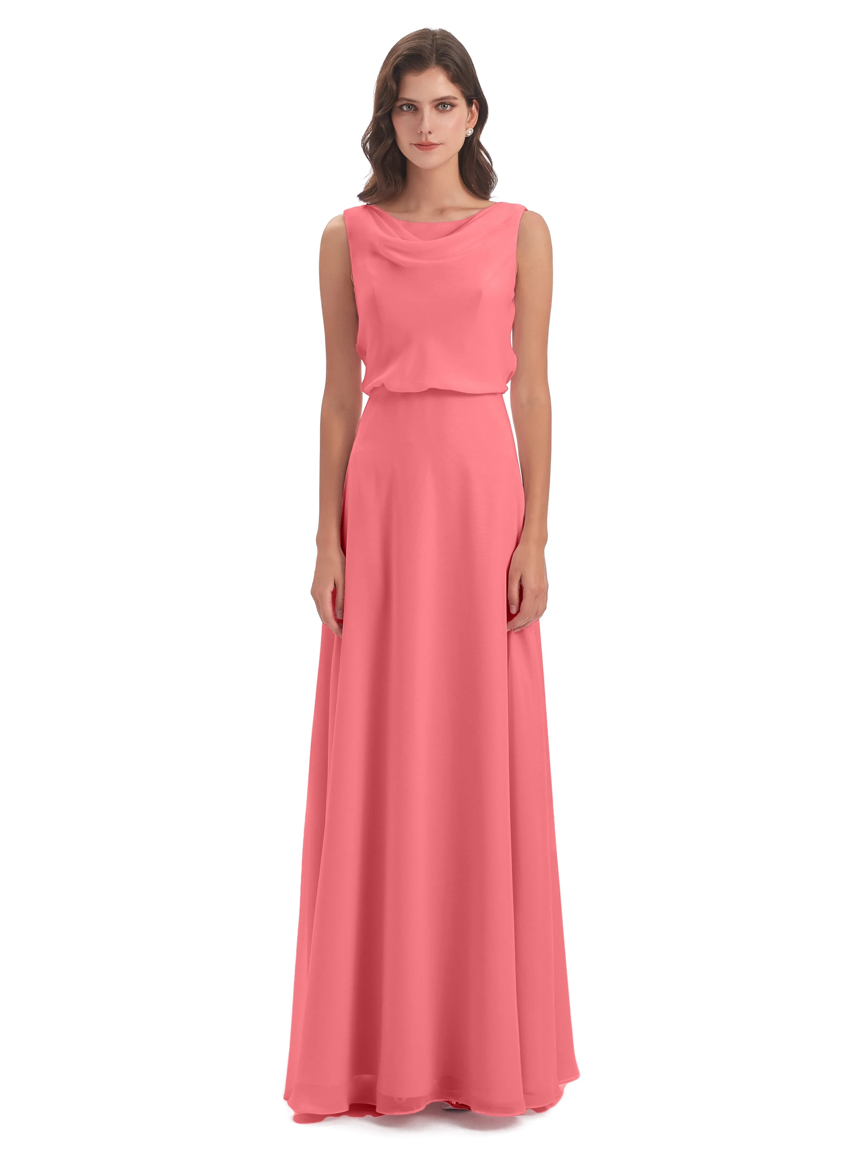 Layla Sheath Scoop V Back Chiffon Long Bridesmaid Dresses