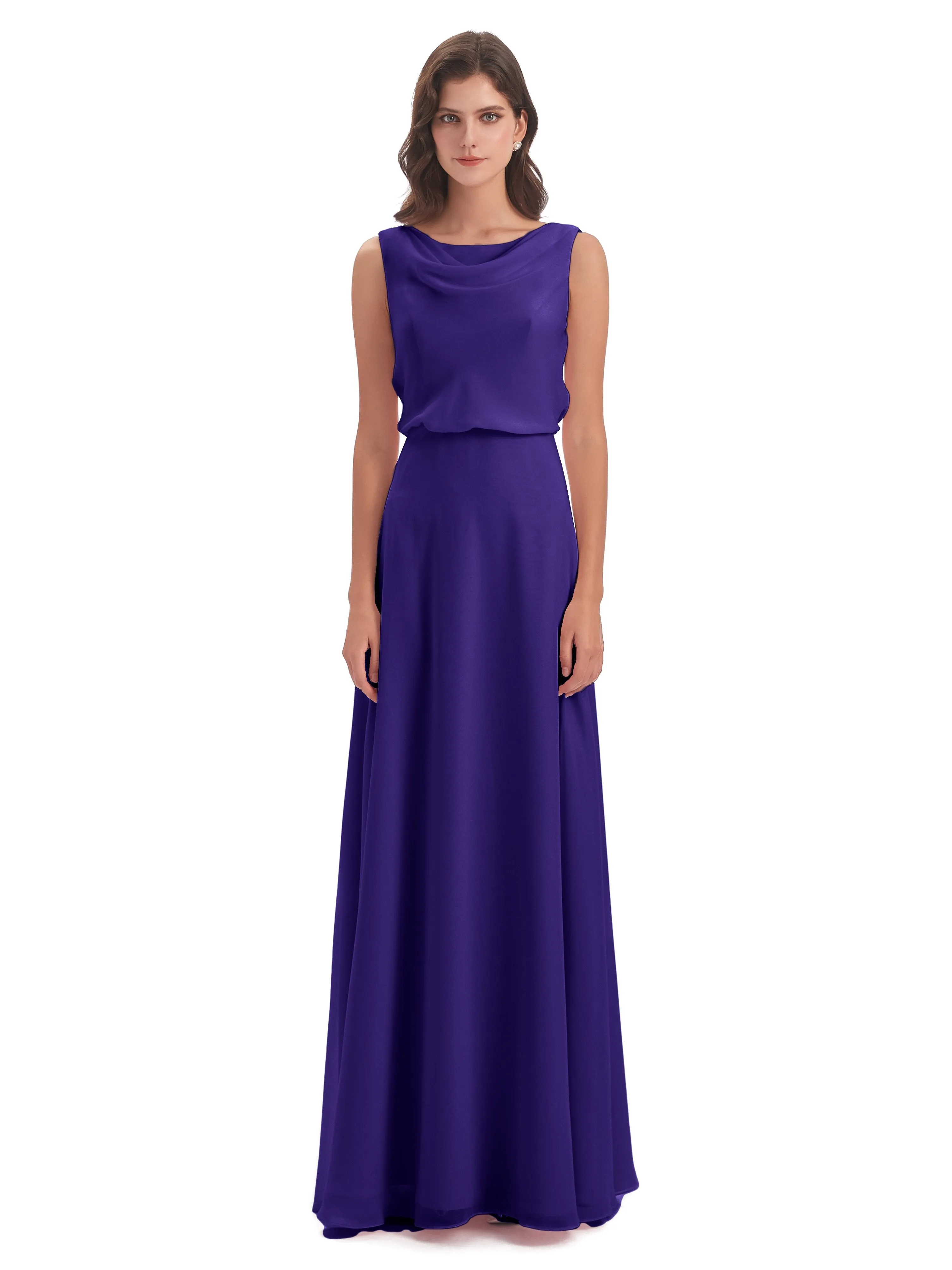 Layla Sheath Scoop V Back Chiffon Long Bridesmaid Dresses