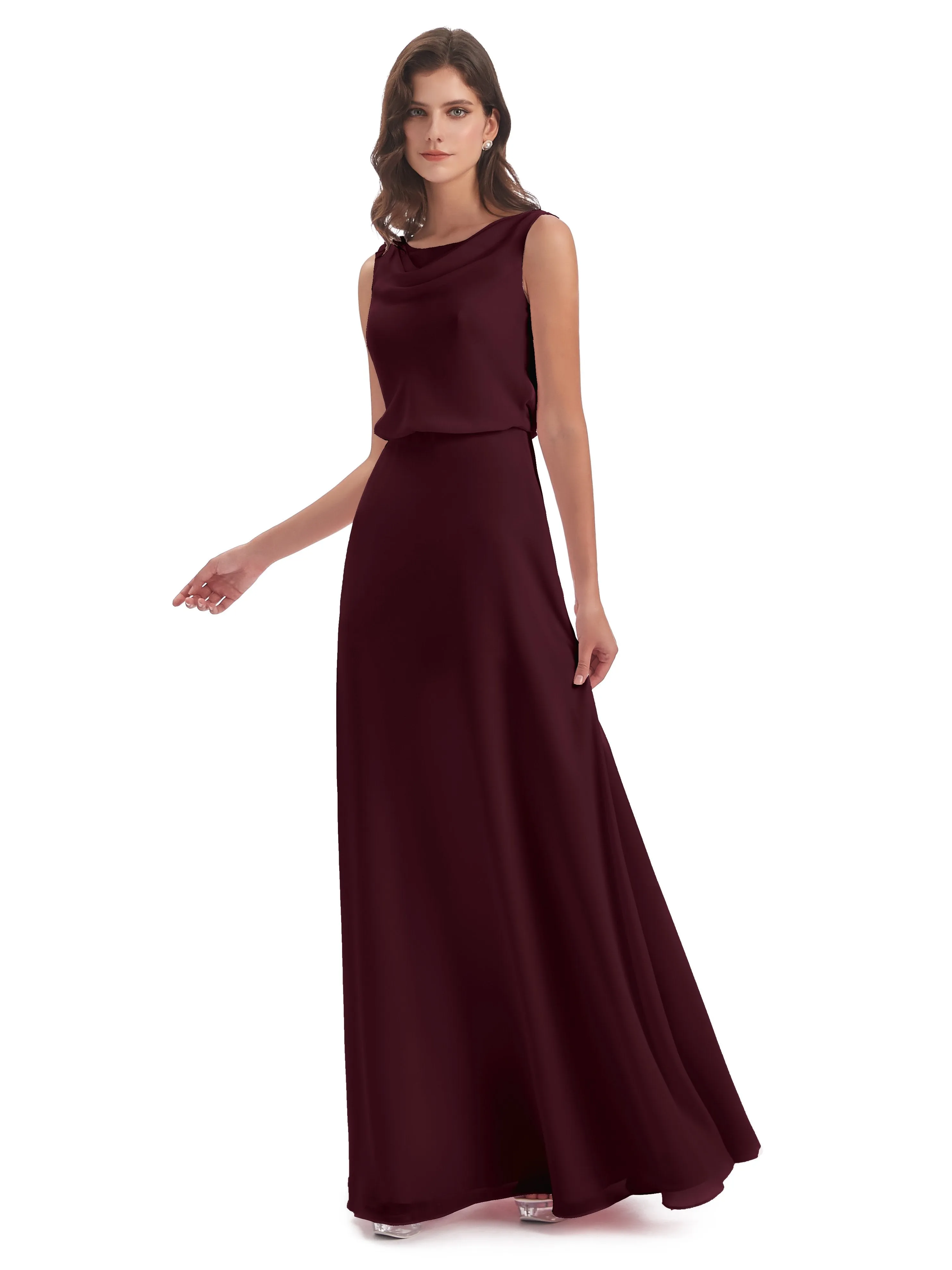 Layla Sheath Scoop V Back Chiffon Long Bridesmaid Dresses