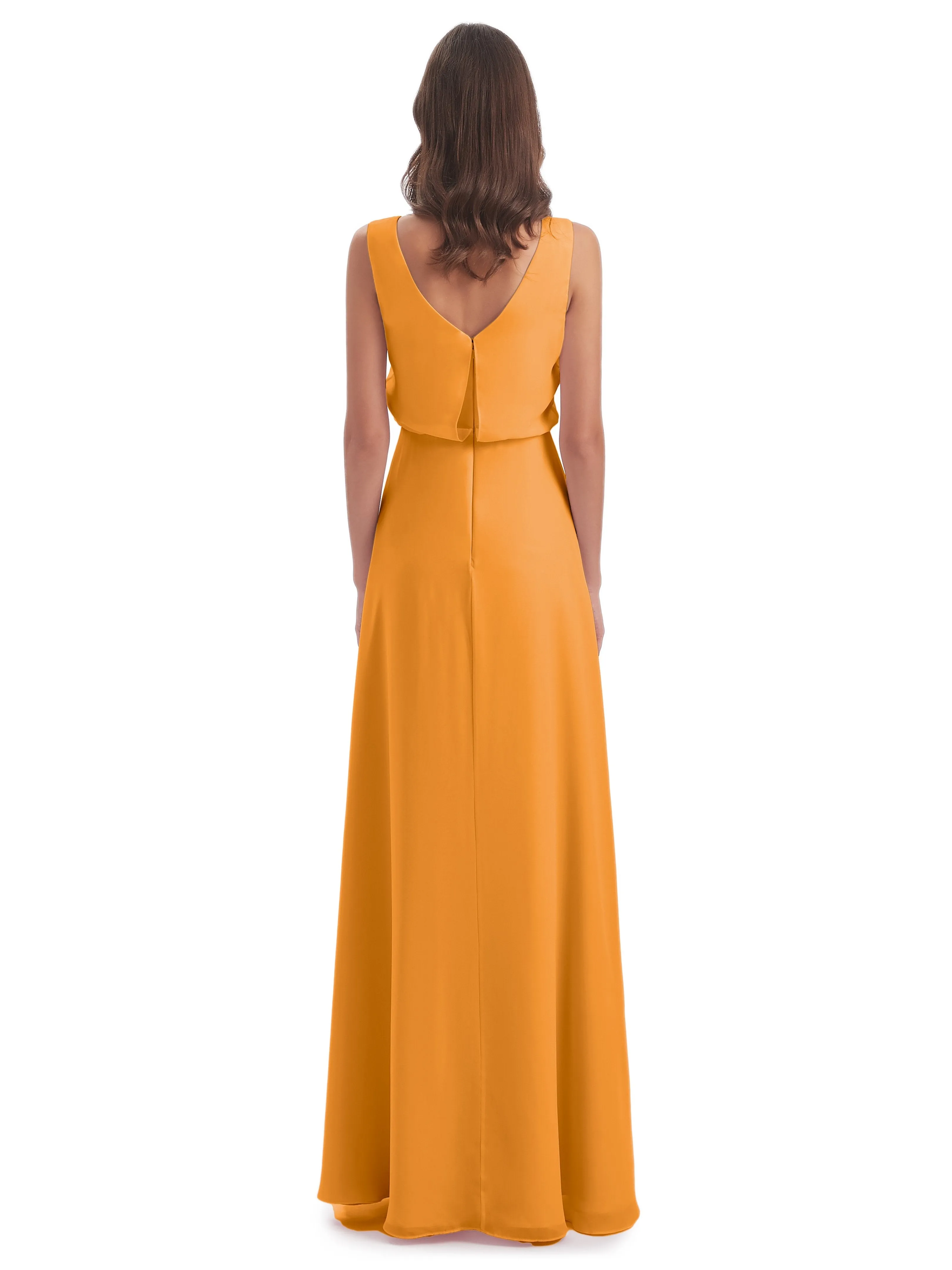 Layla Sheath Scoop V Back Chiffon Long Bridesmaid Dresses