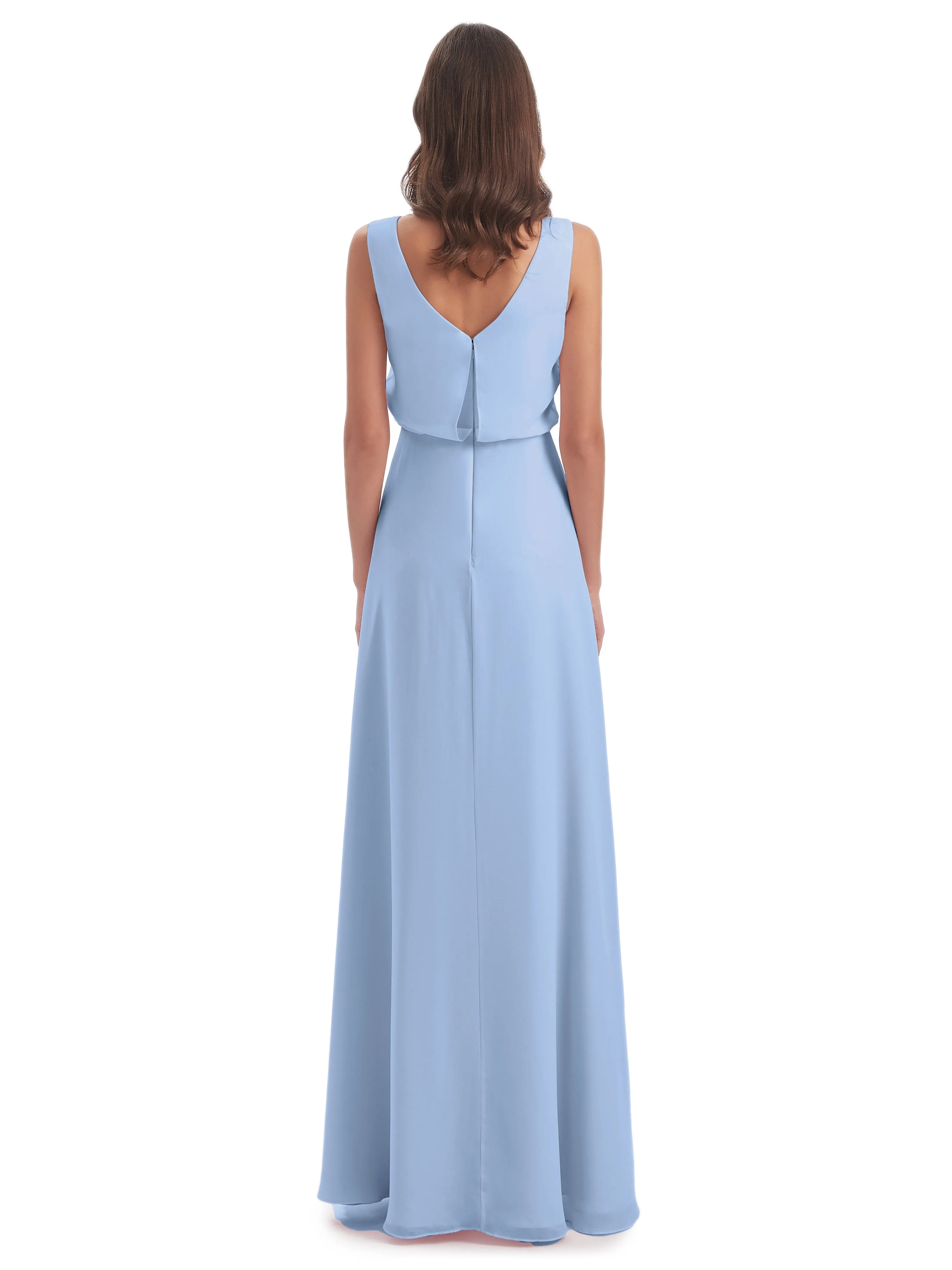 Layla Sheath Scoop V Back Chiffon Long Bridesmaid Dresses