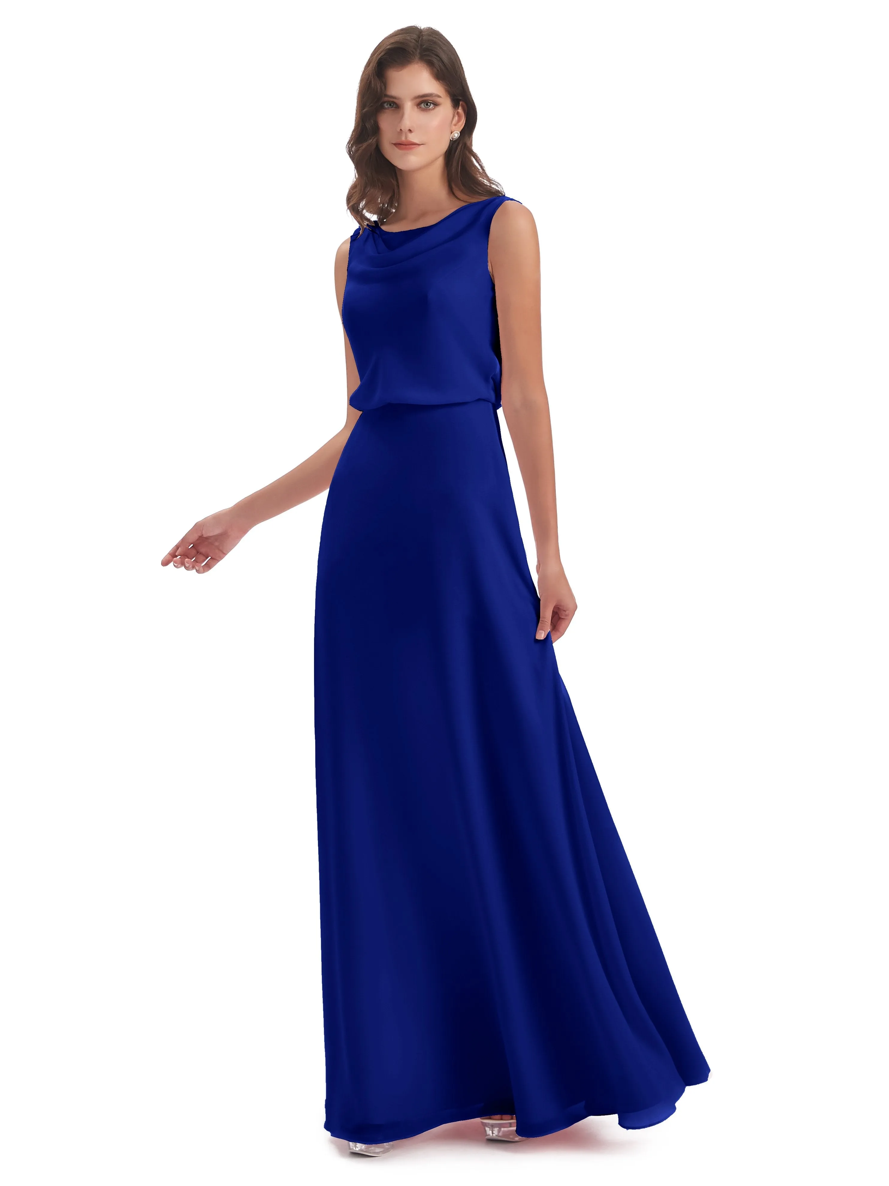 Layla Sheath Scoop V Back Chiffon Long Bridesmaid Dresses