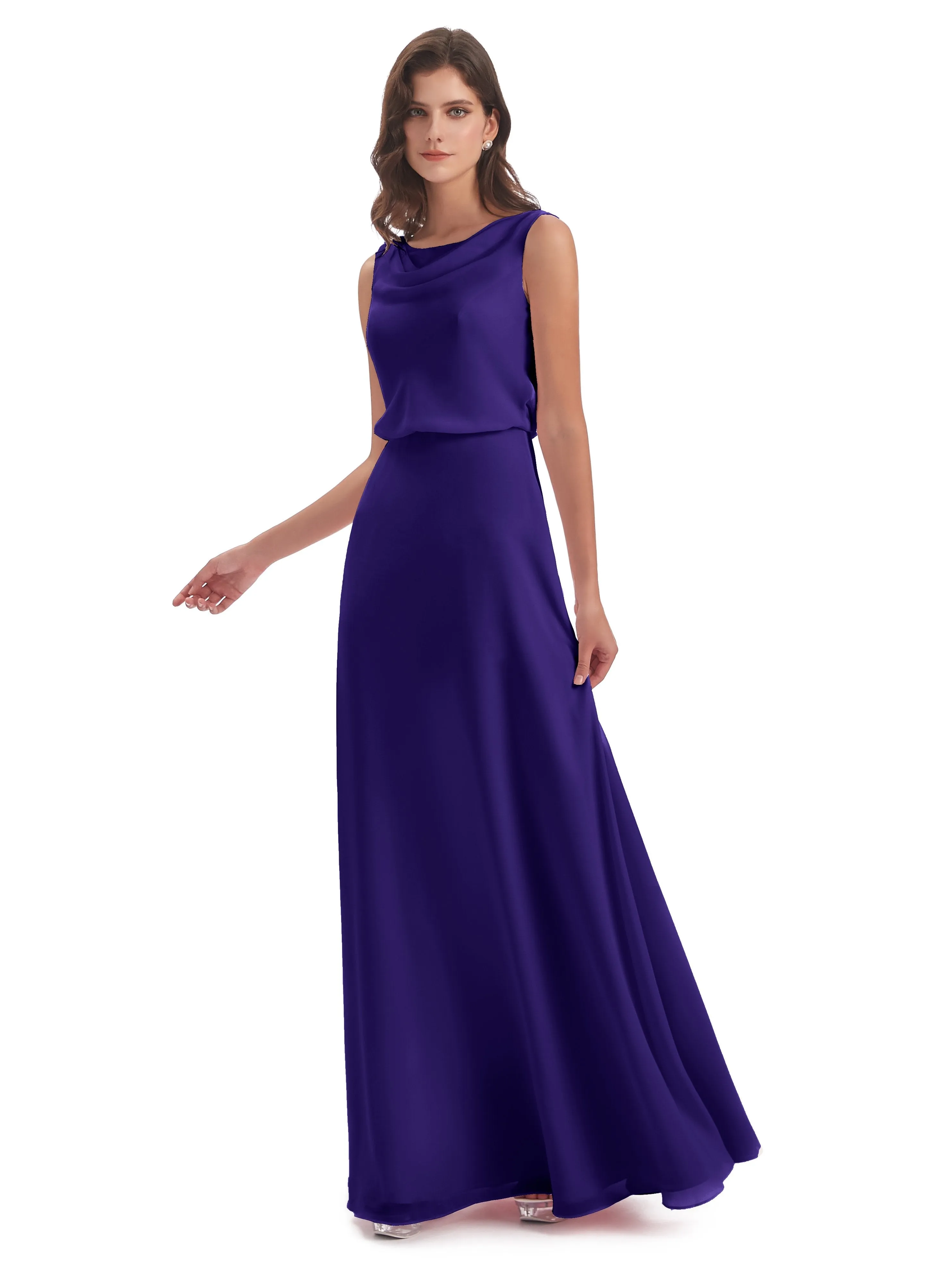 Layla Sheath Scoop V Back Chiffon Long Bridesmaid Dresses