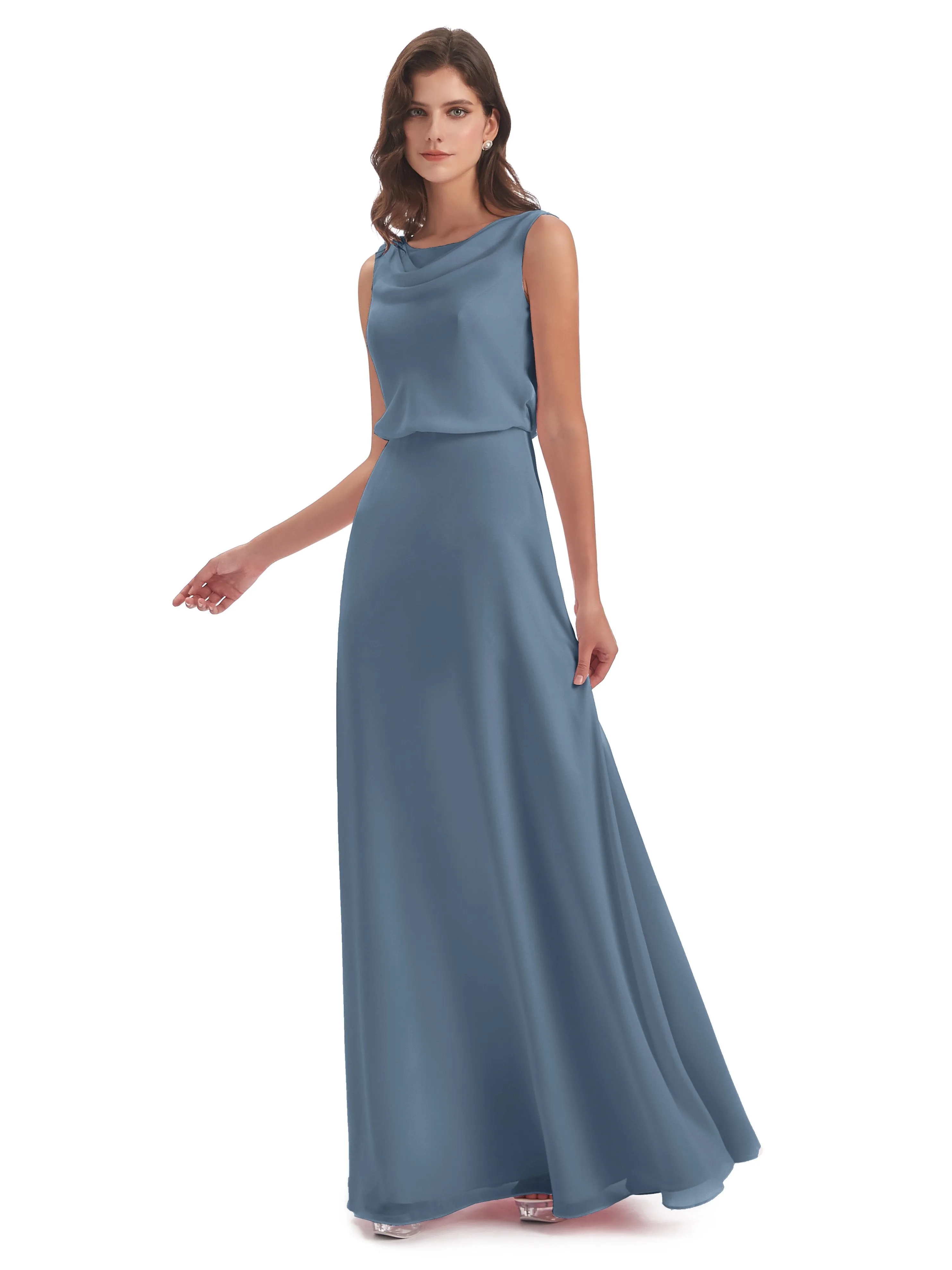 Layla Sheath Scoop V Back Chiffon Long Bridesmaid Dresses