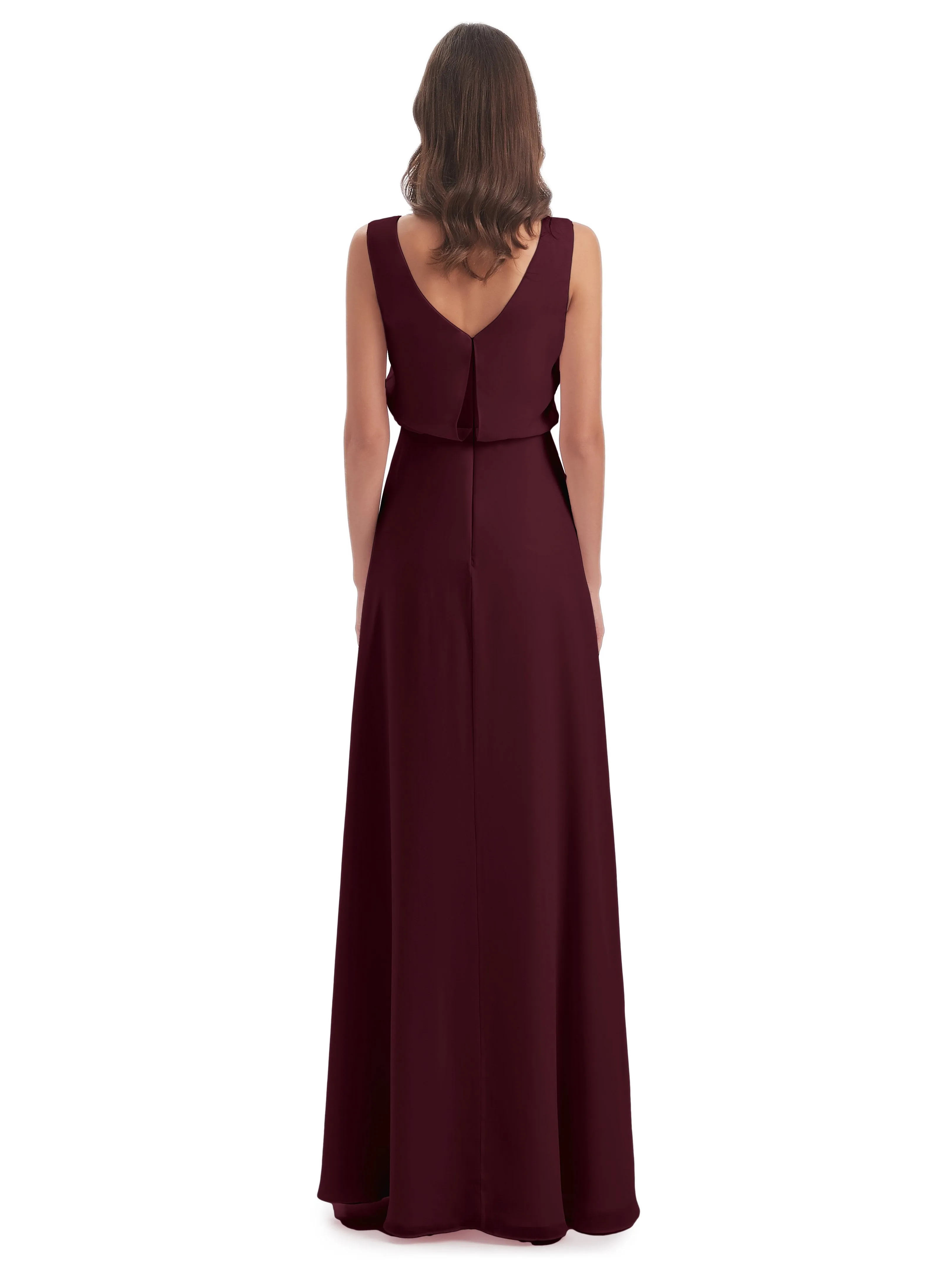 Layla Sheath Scoop V Back Chiffon Long Bridesmaid Dresses
