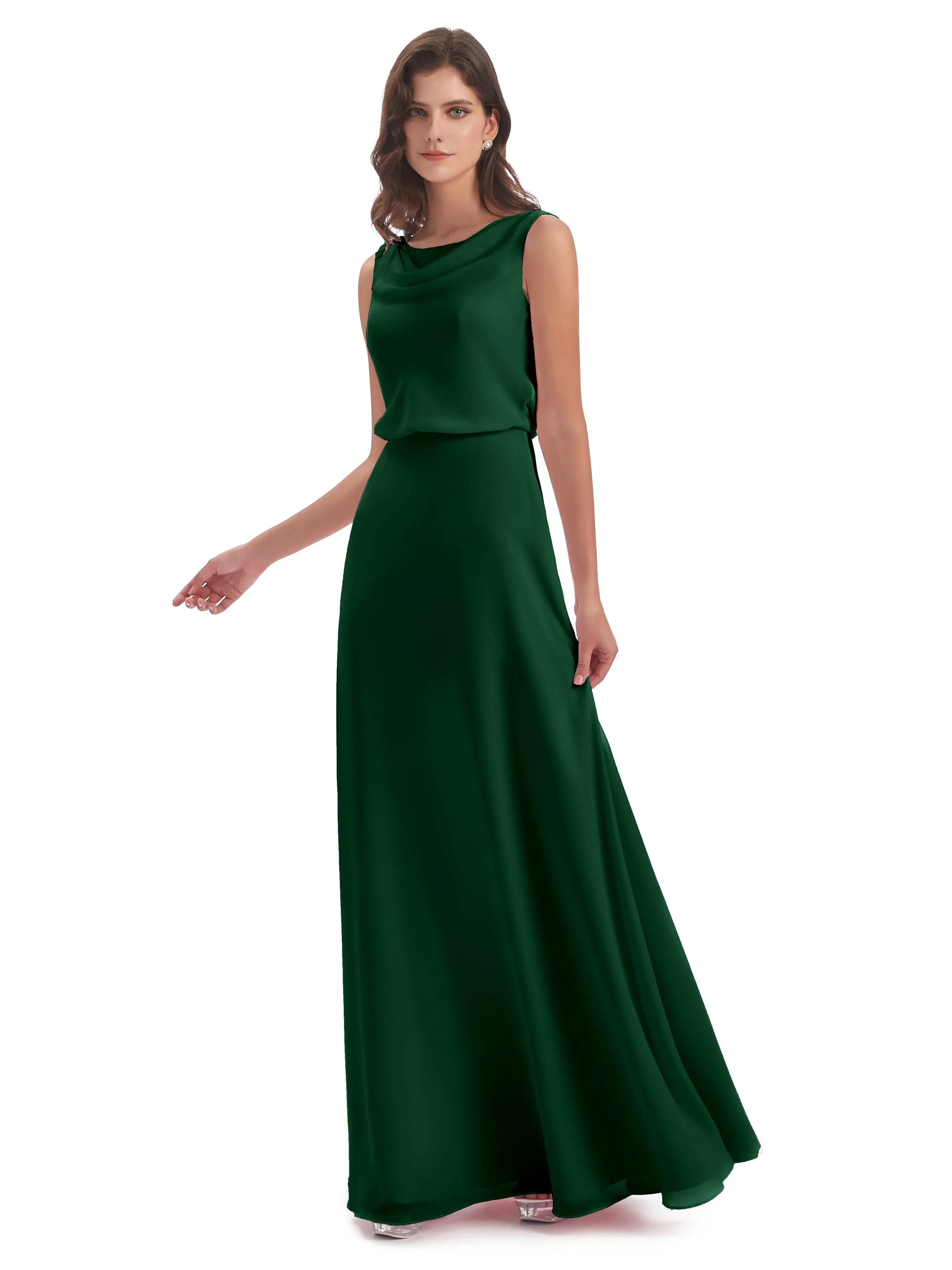 Layla Sheath Scoop V Back Chiffon Long Bridesmaid Dresses