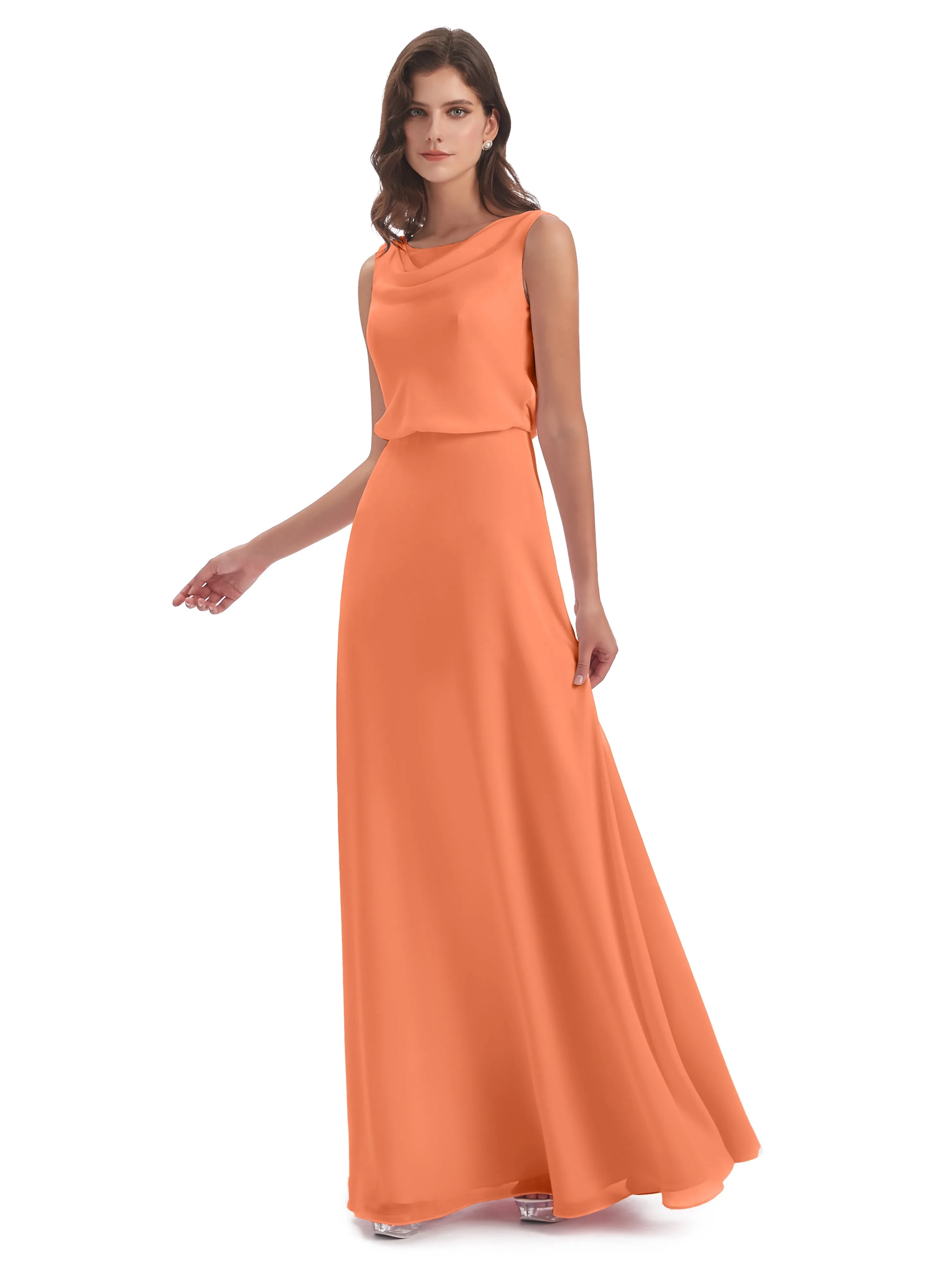Layla Sheath Scoop V Back Chiffon Long Bridesmaid Dresses