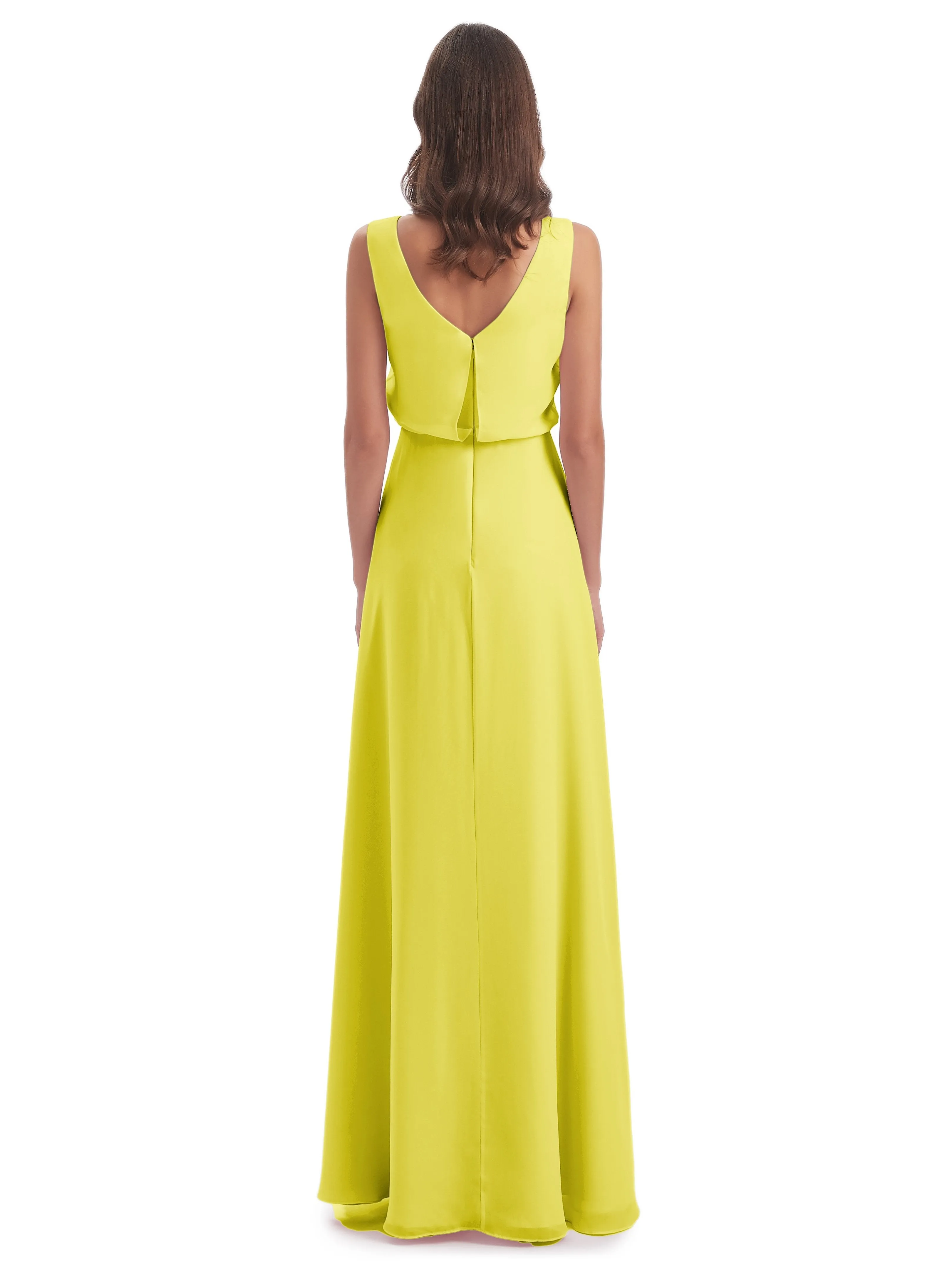 Layla Sheath Scoop V Back Chiffon Long Bridesmaid Dresses