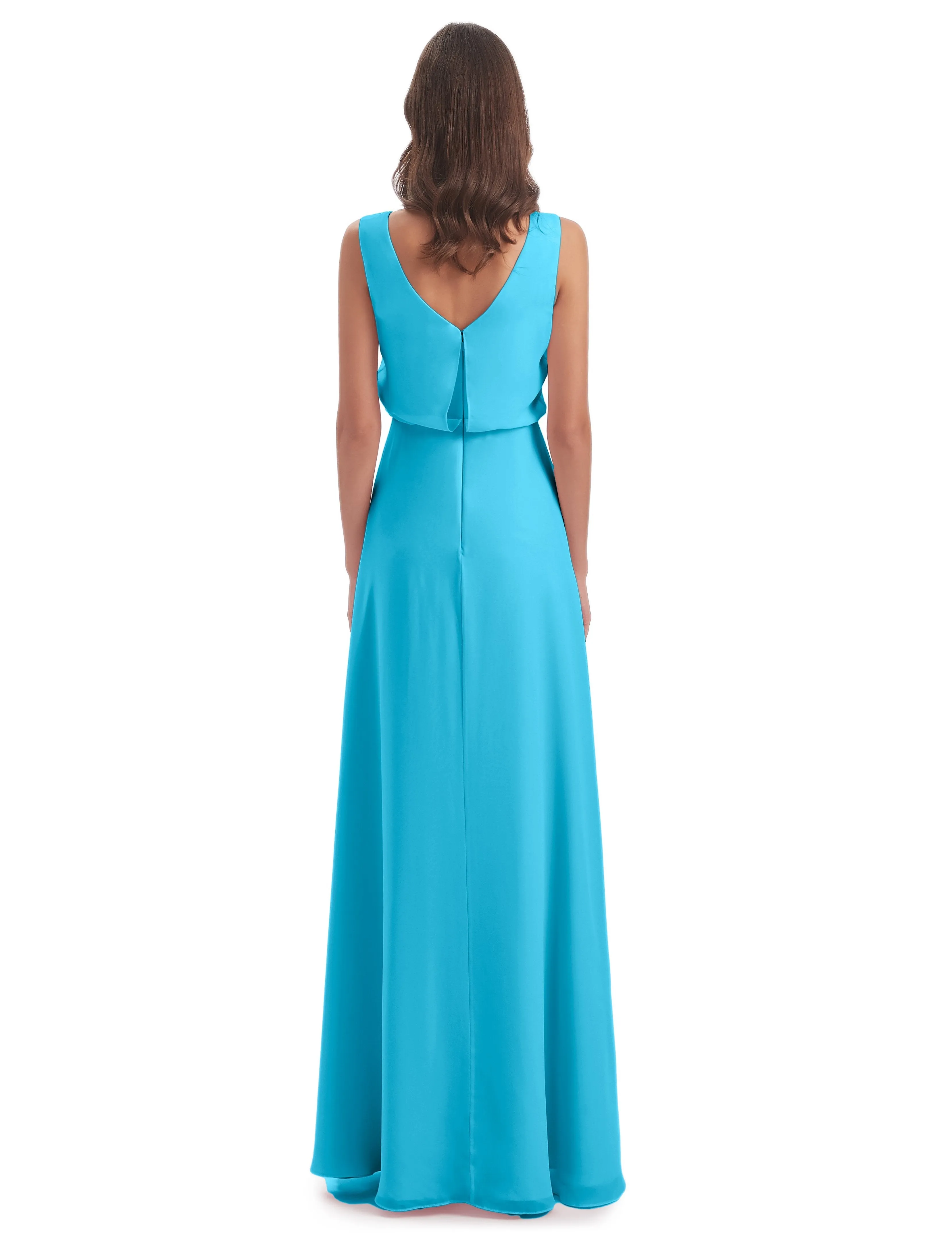 Layla Sheath Scoop V Back Chiffon Long Bridesmaid Dresses