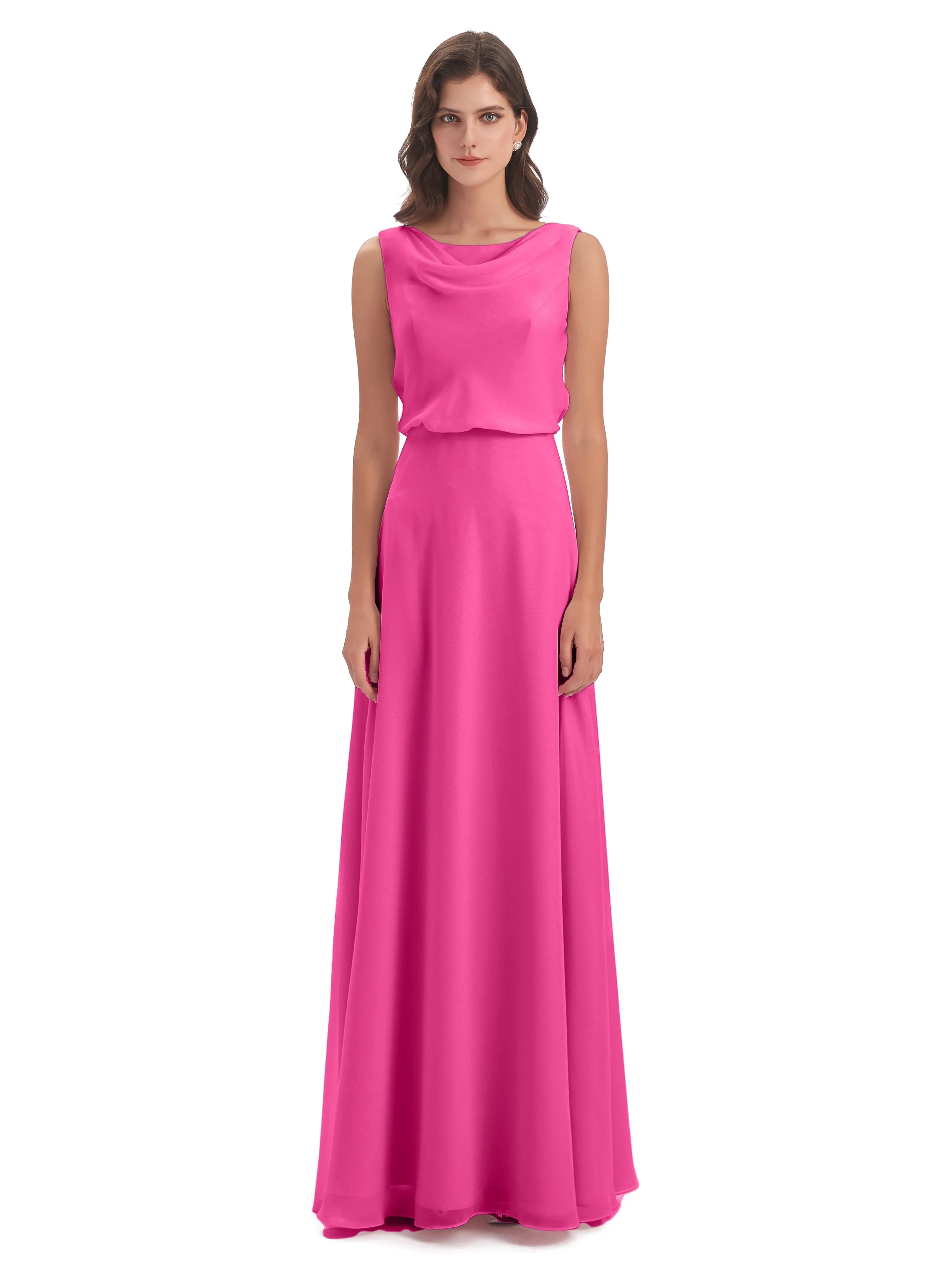 Layla Sheath Scoop V Back Chiffon Long Bridesmaid Dresses