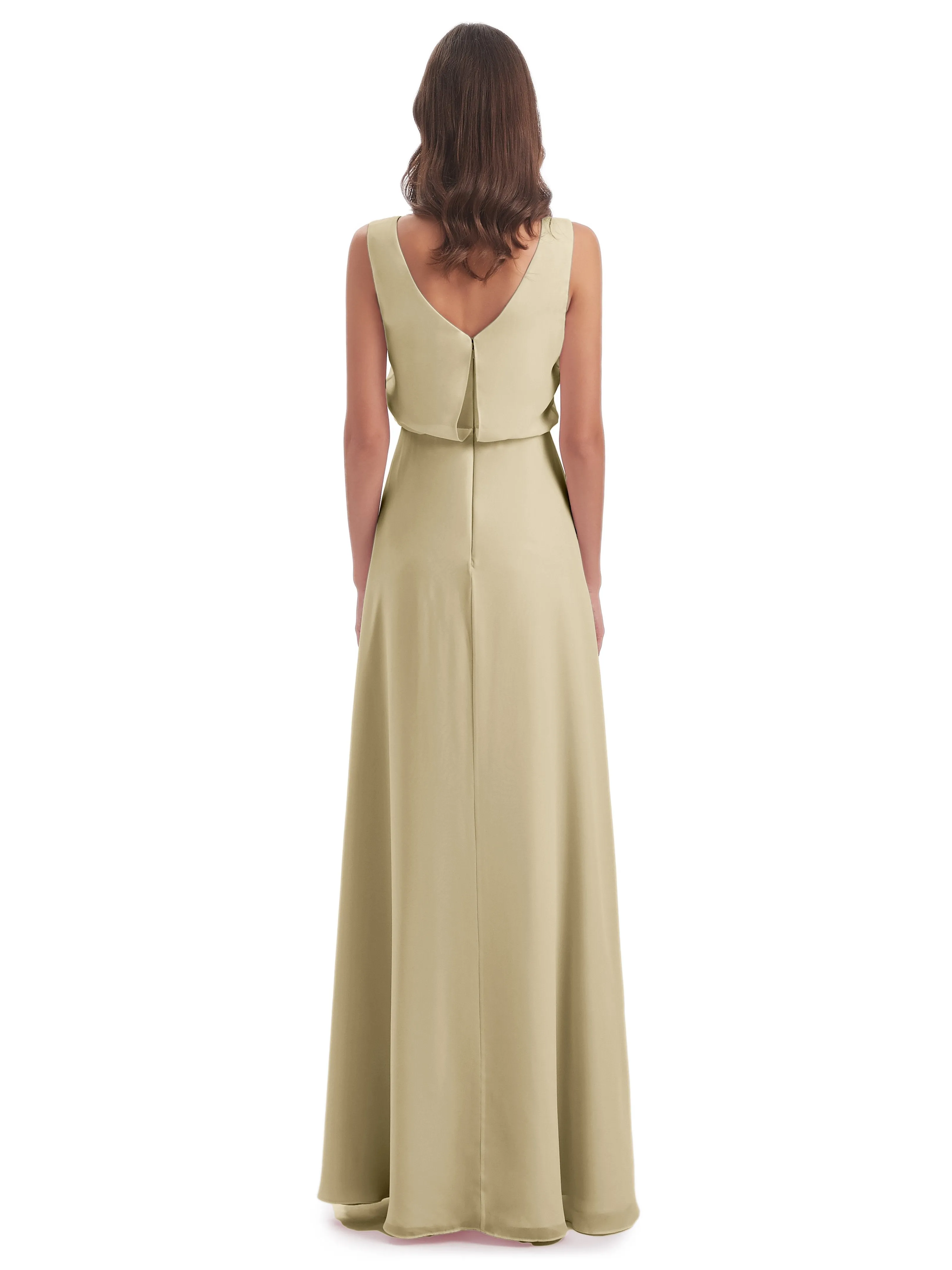 Layla Sheath Scoop V Back Chiffon Long Bridesmaid Dresses