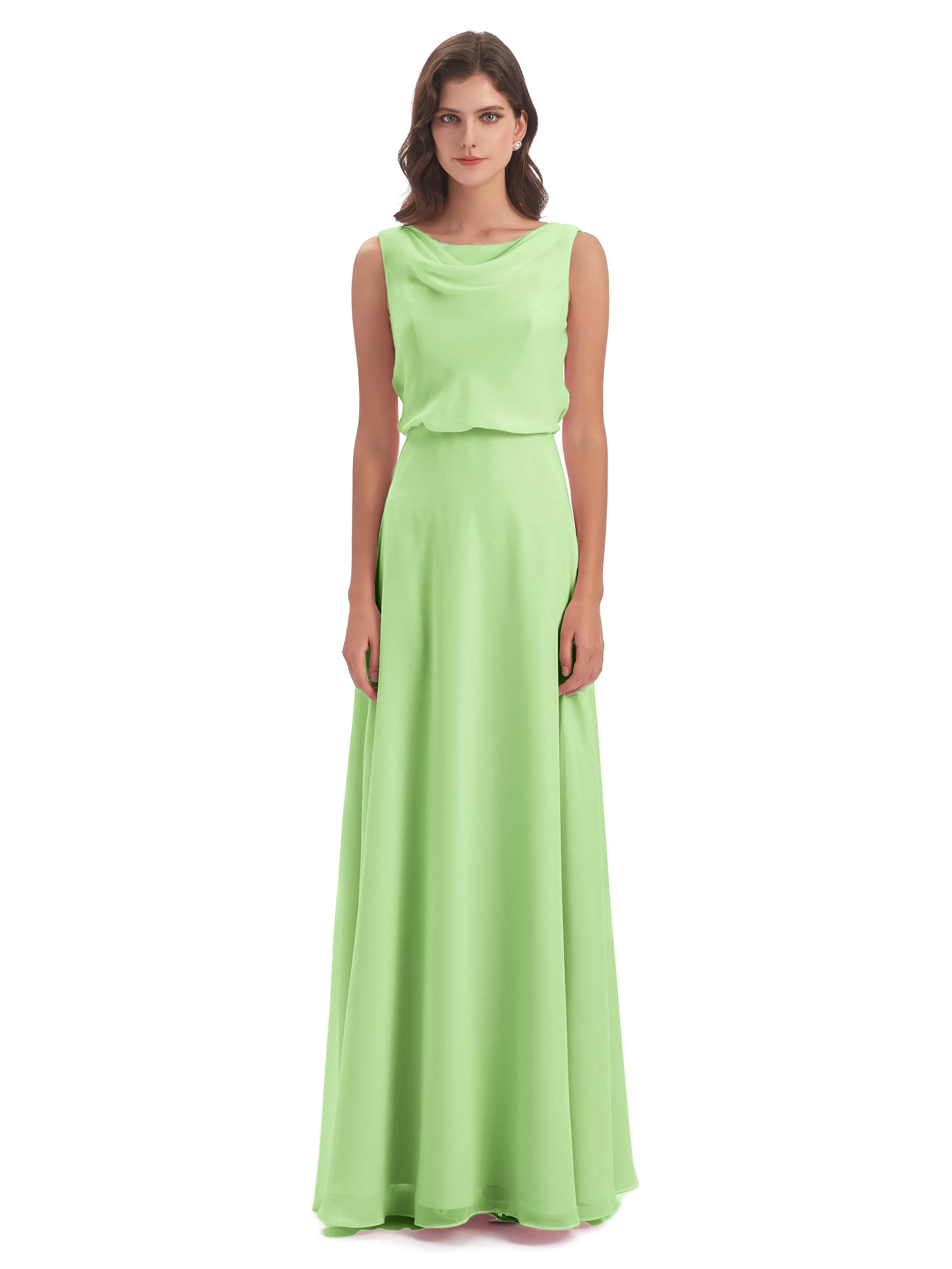 Layla Sheath Scoop V Back Chiffon Long Bridesmaid Dresses