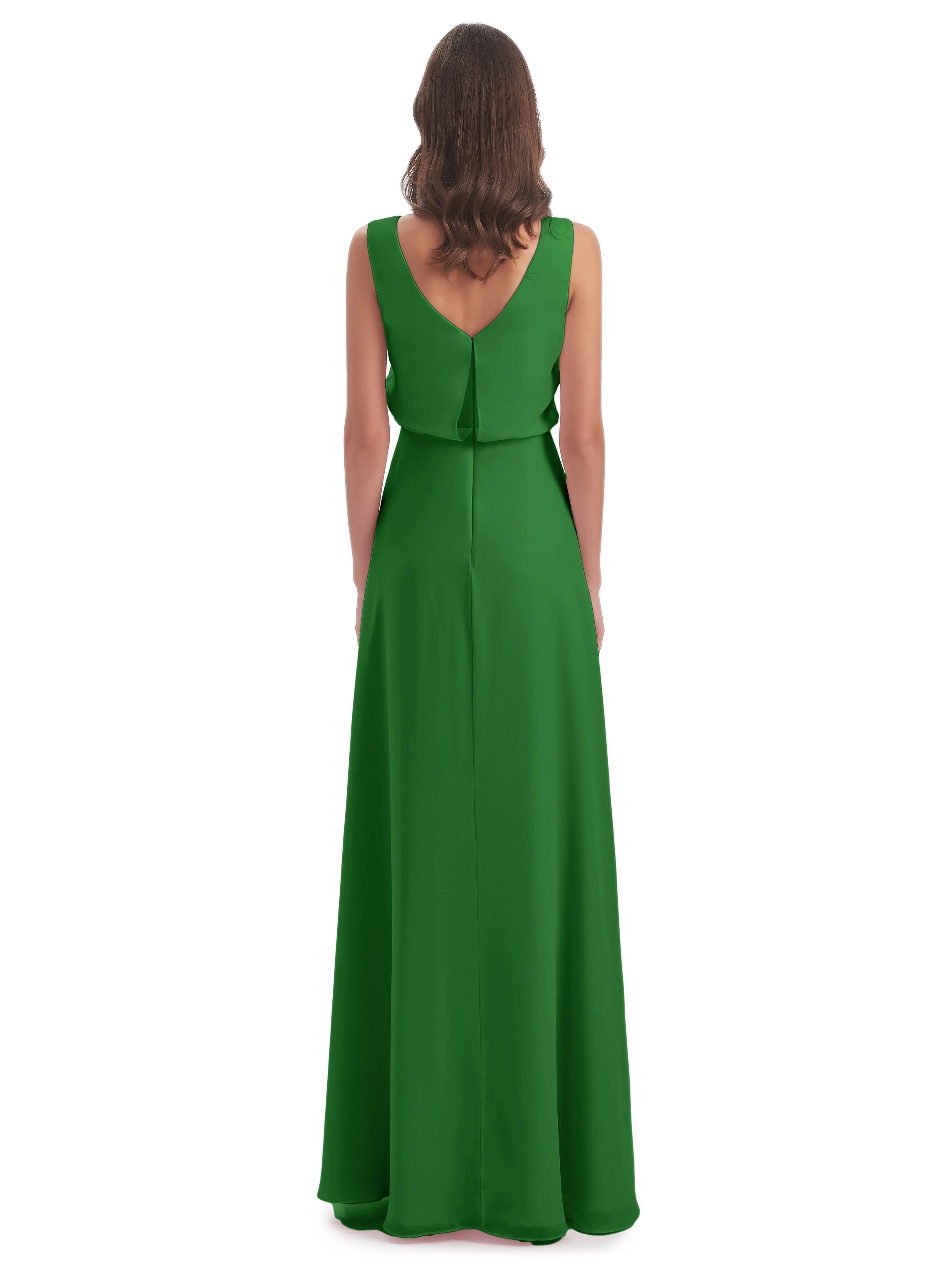 Layla Sheath Scoop V Back Chiffon Long Bridesmaid Dresses