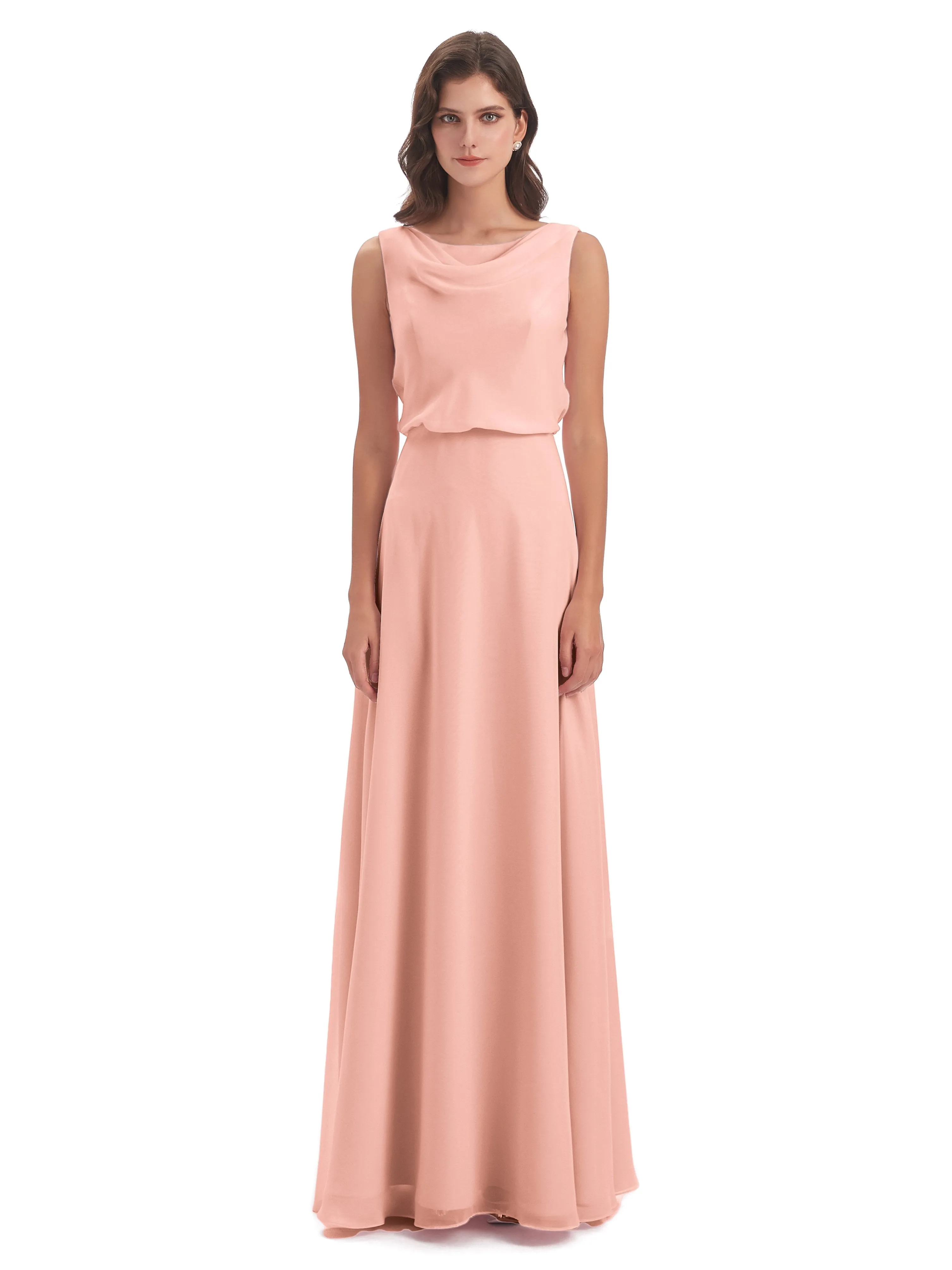 Layla Sheath Scoop V Back Chiffon Long Bridesmaid Dresses