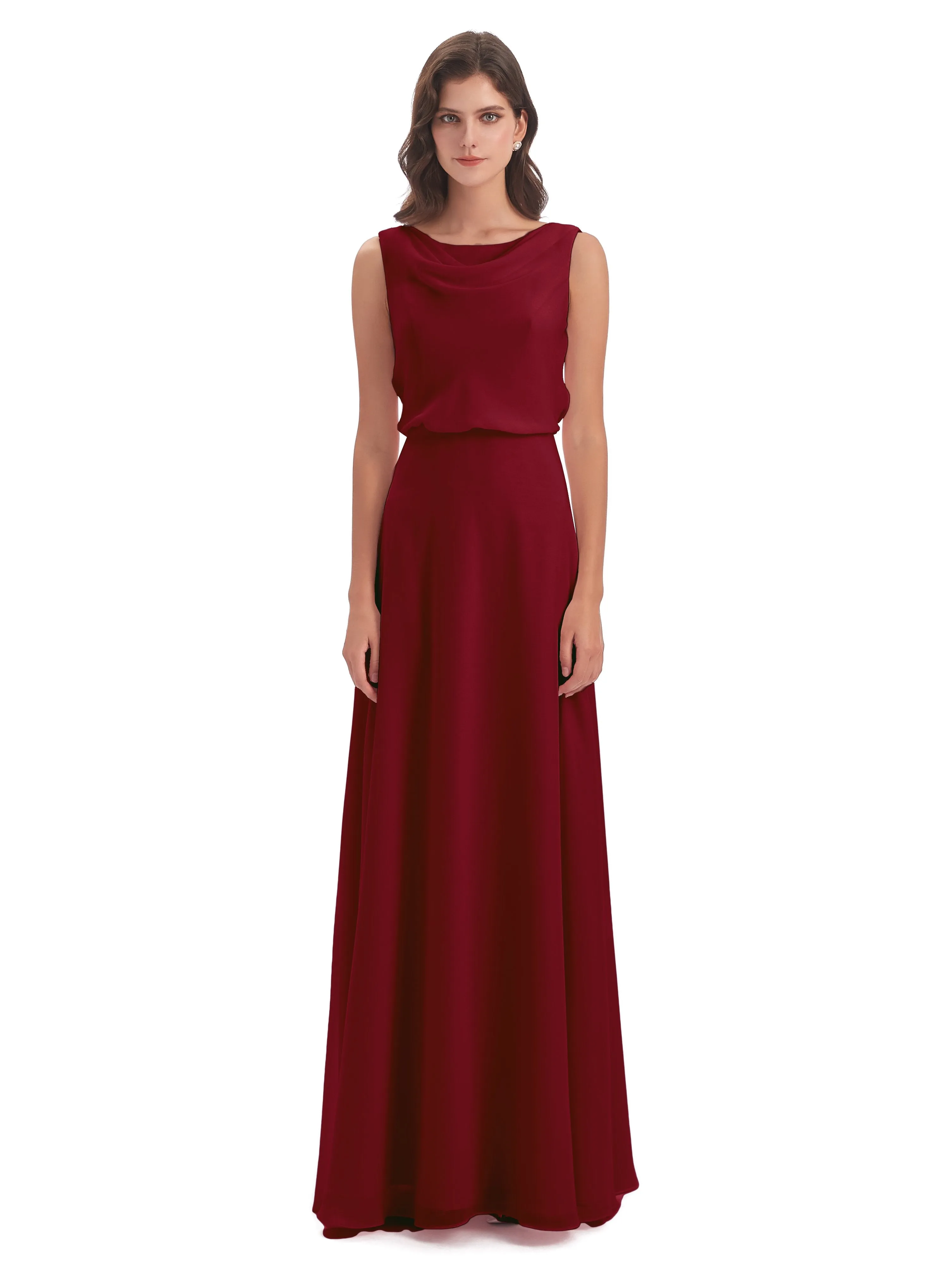 Layla Sheath Scoop V Back Chiffon Long Bridesmaid Dresses