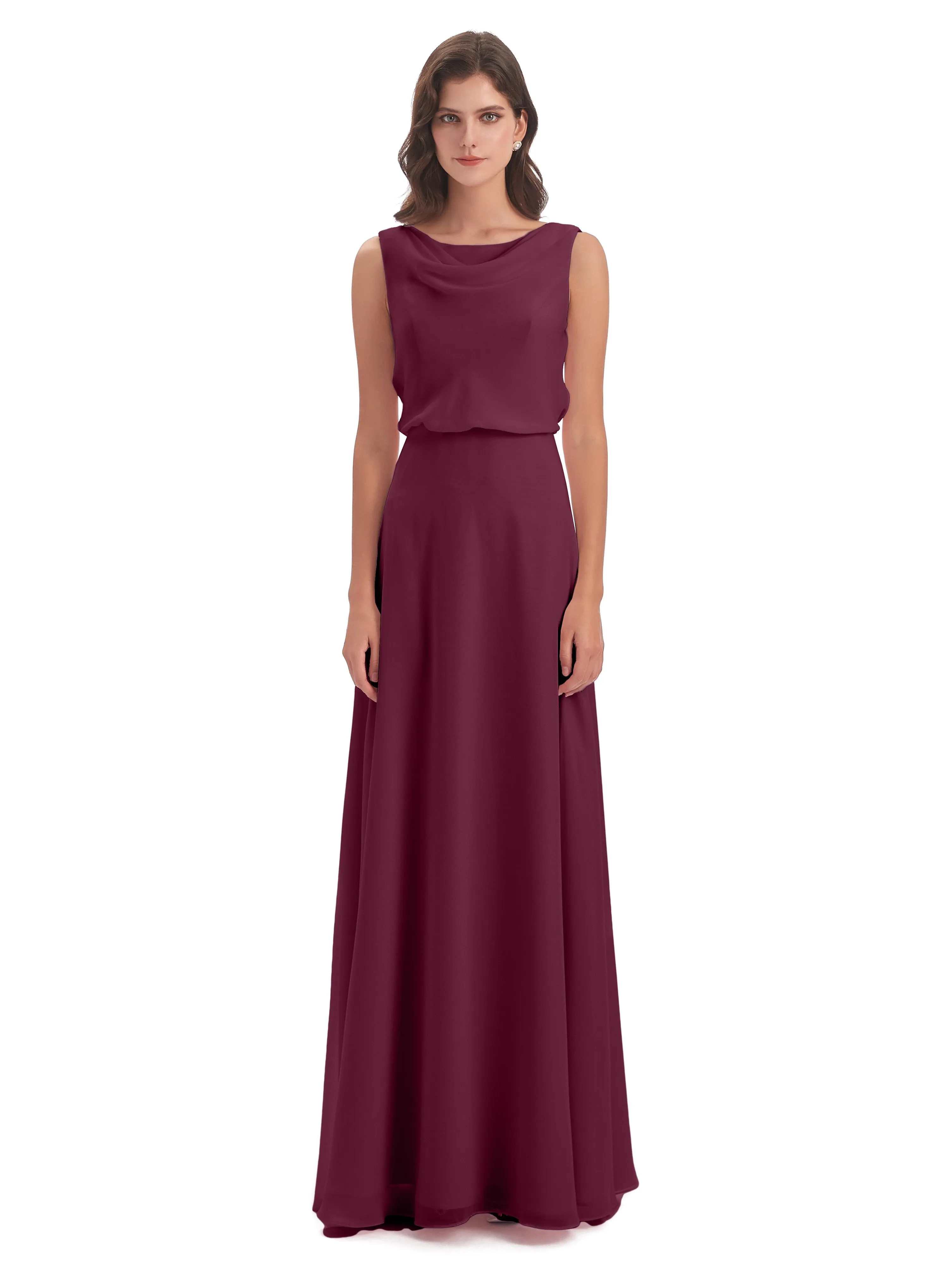 Layla Sheath Scoop V Back Chiffon Long Bridesmaid Dresses