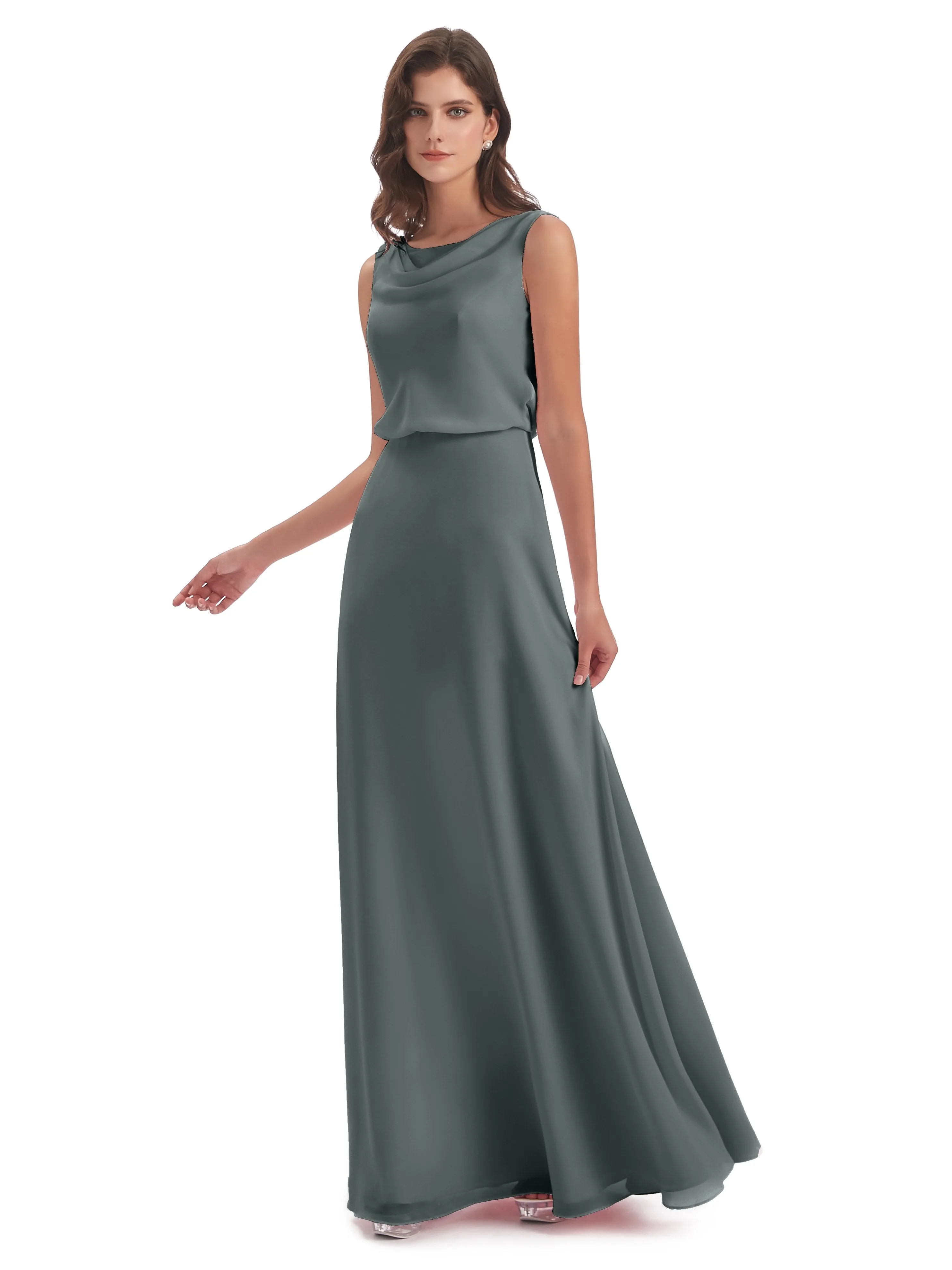Layla Sheath Scoop V Back Chiffon Long Bridesmaid Dresses