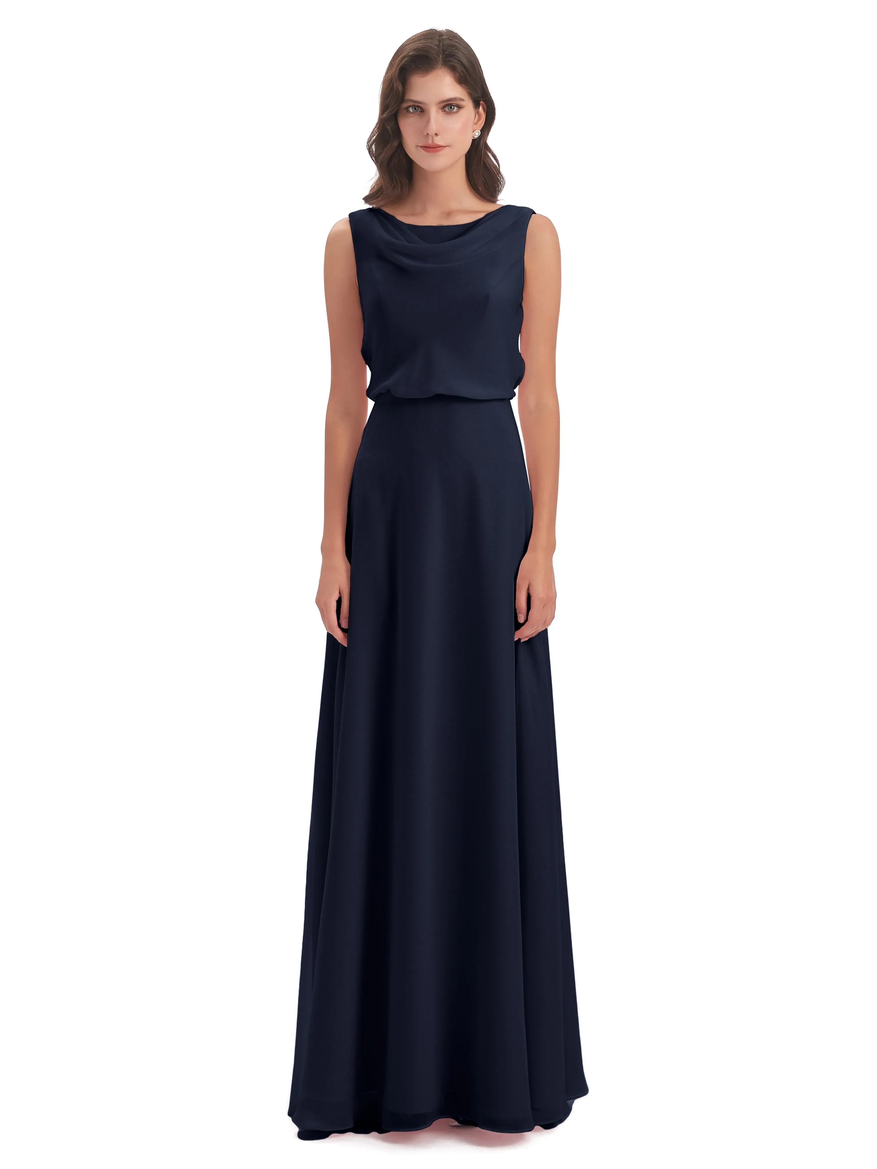 Layla Sheath Scoop V Back Chiffon Long Bridesmaid Dresses