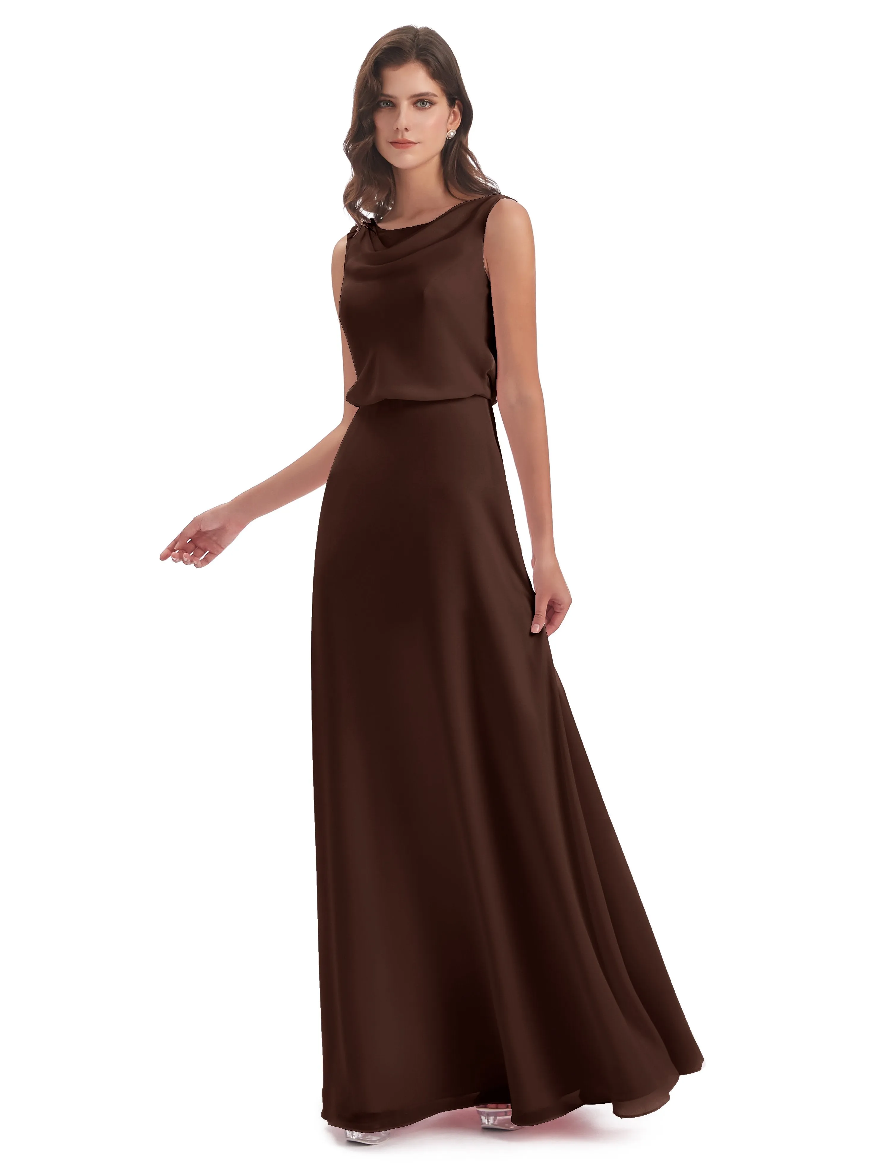 Layla Sheath Scoop V Back Chiffon Long Bridesmaid Dresses